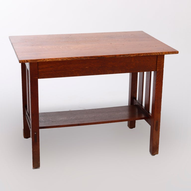 Antique Arts and Crafts Quaint Stickley Bros Oak Library Table, c1910
