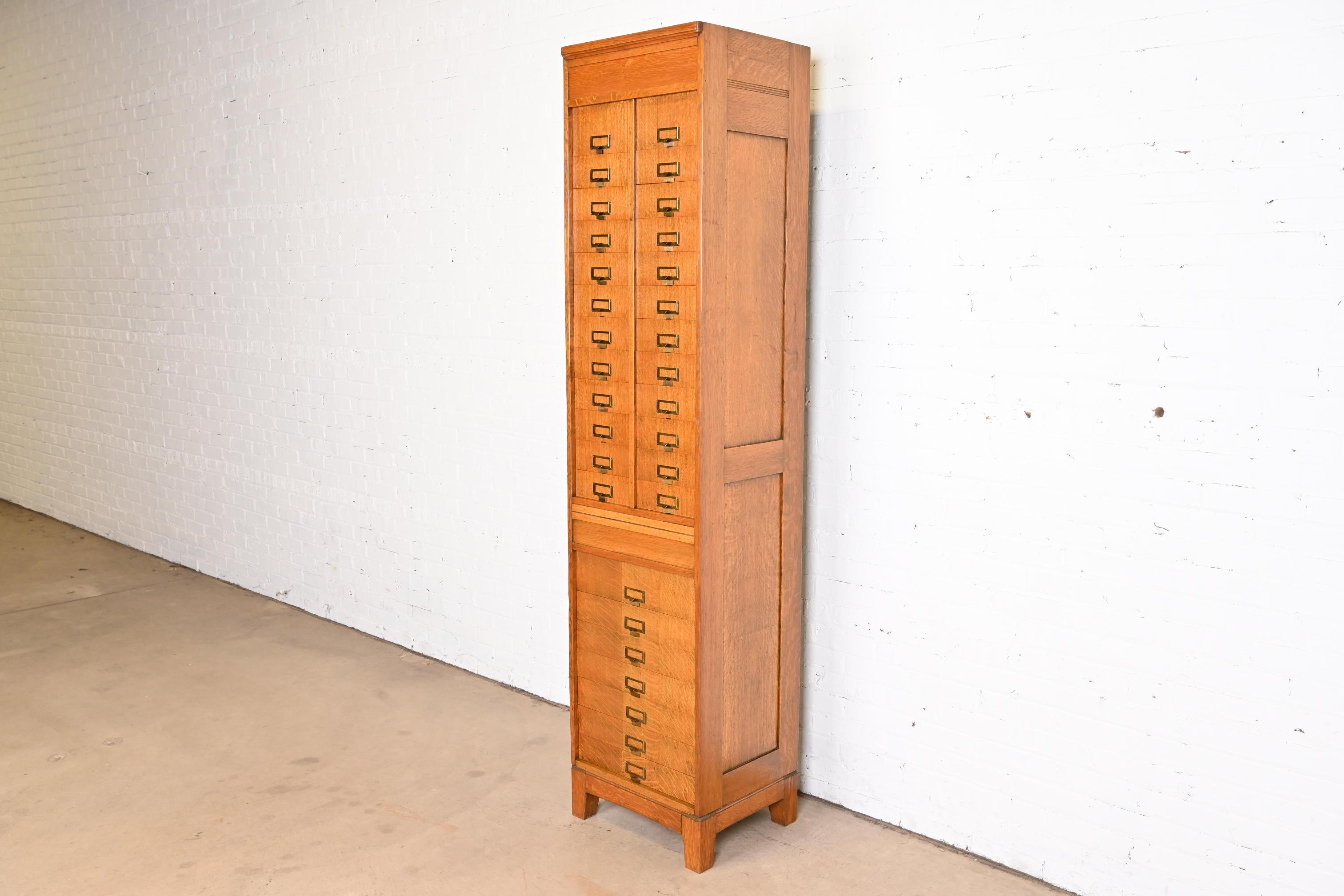 Arts and Crafts Antique Arts & Crafts Quarter Sawn Oak 31-Compartment Filing Cabinet For Sale