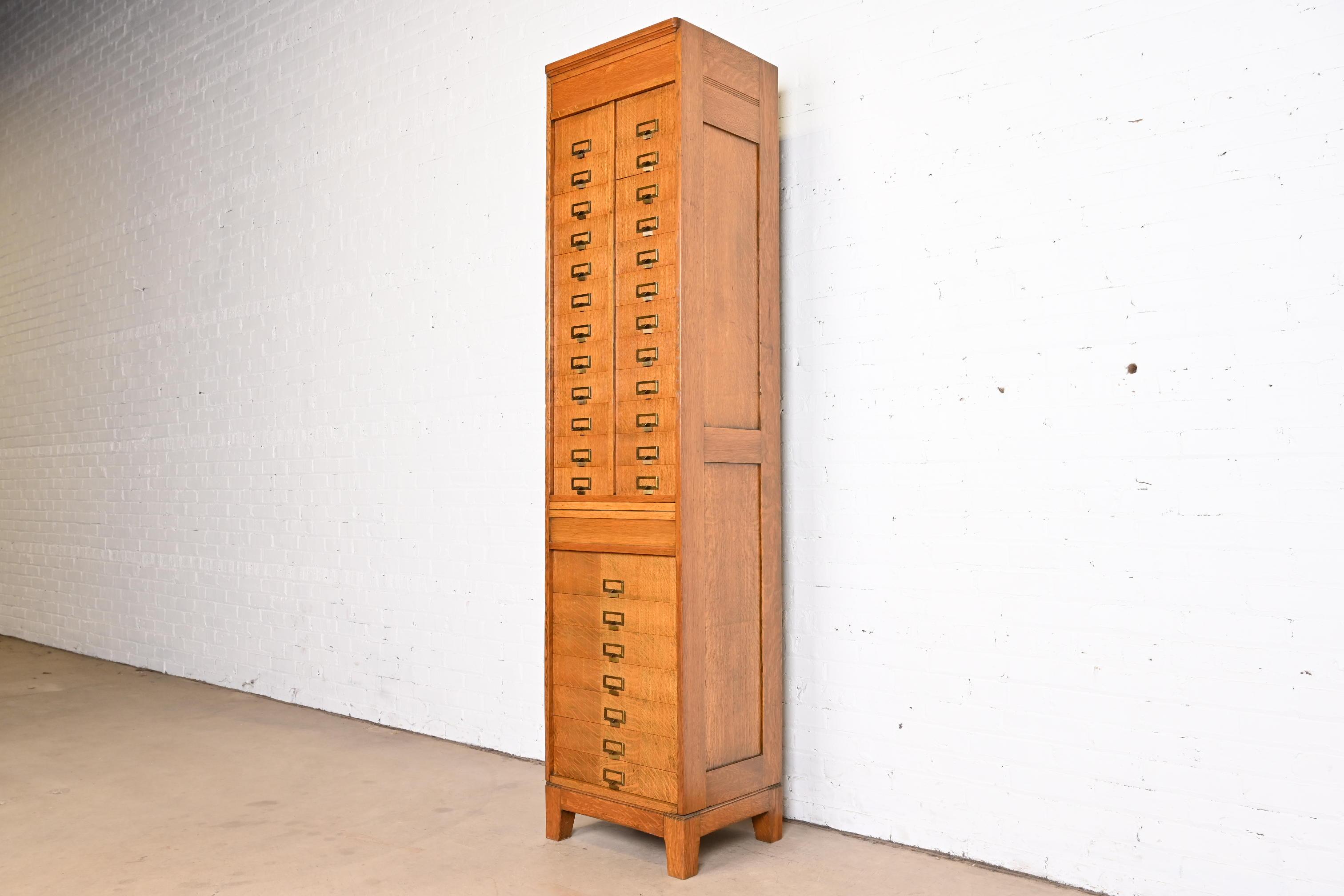 American Antique Arts & Crafts Quarter Sawn Oak 31-Compartment Filing Cabinet For Sale