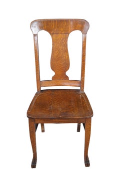 Antique Arts & Crafts Quartersawn Oak Saddle Seat Desk Side Chair Paw Foot