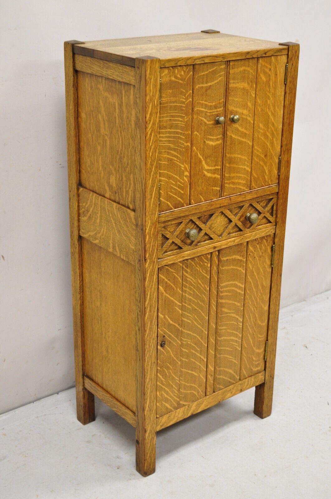 Antique Arts & Crafts Quartersawn Tiger Oak Bar Liquor Cabinet with Drawer 6