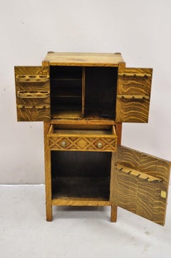 Antique Arts & Crafts Quartersawn Tiger Oak Bar Liquor Cabinet with Drawer