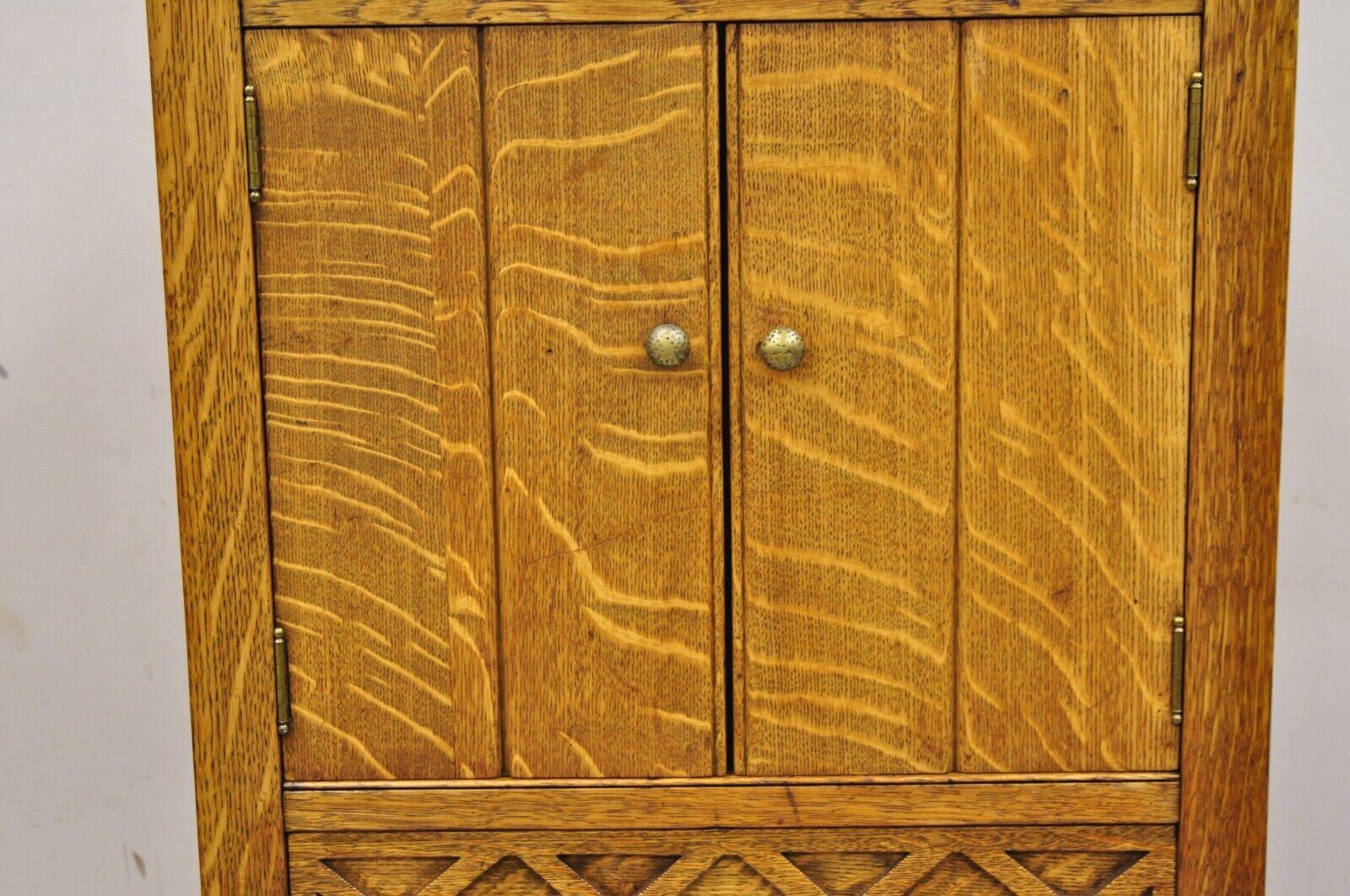Arts and Crafts Antique Arts & Crafts Quartersawn Tiger Oak Bar Liquor Cabinet with Drawer