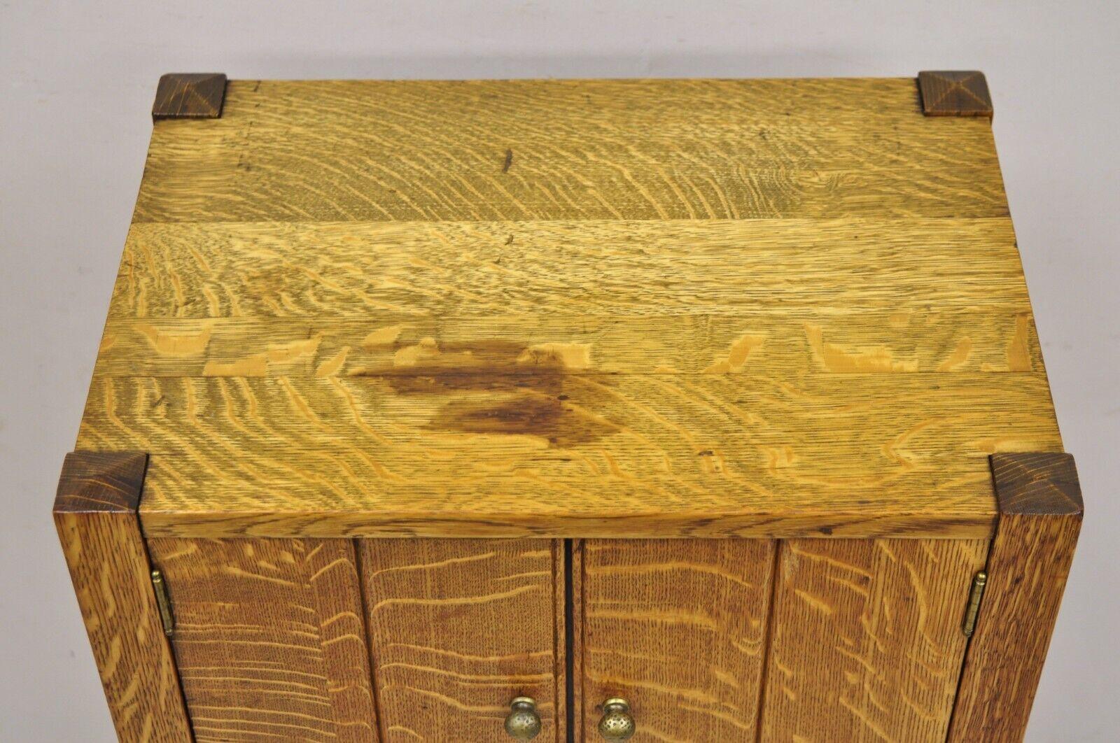 Antique Arts & Crafts Quartersawn Tiger Oak Bar Liquor Cabinet with Drawer 2