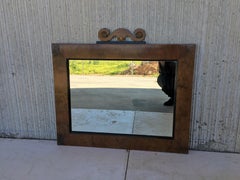 Antique Arts & Crafts Rectangular Carved Oak and Bronze Mirror, circa 1920