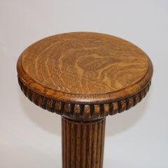 Antique Arts & Crafts Reeded & Ribbed Oak Sculpture Display Pedestal C1910