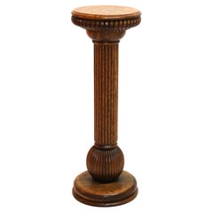 Antique Arts & Crafts Reeded & Ribbed Oak Sculpture Display Pedestal C1910