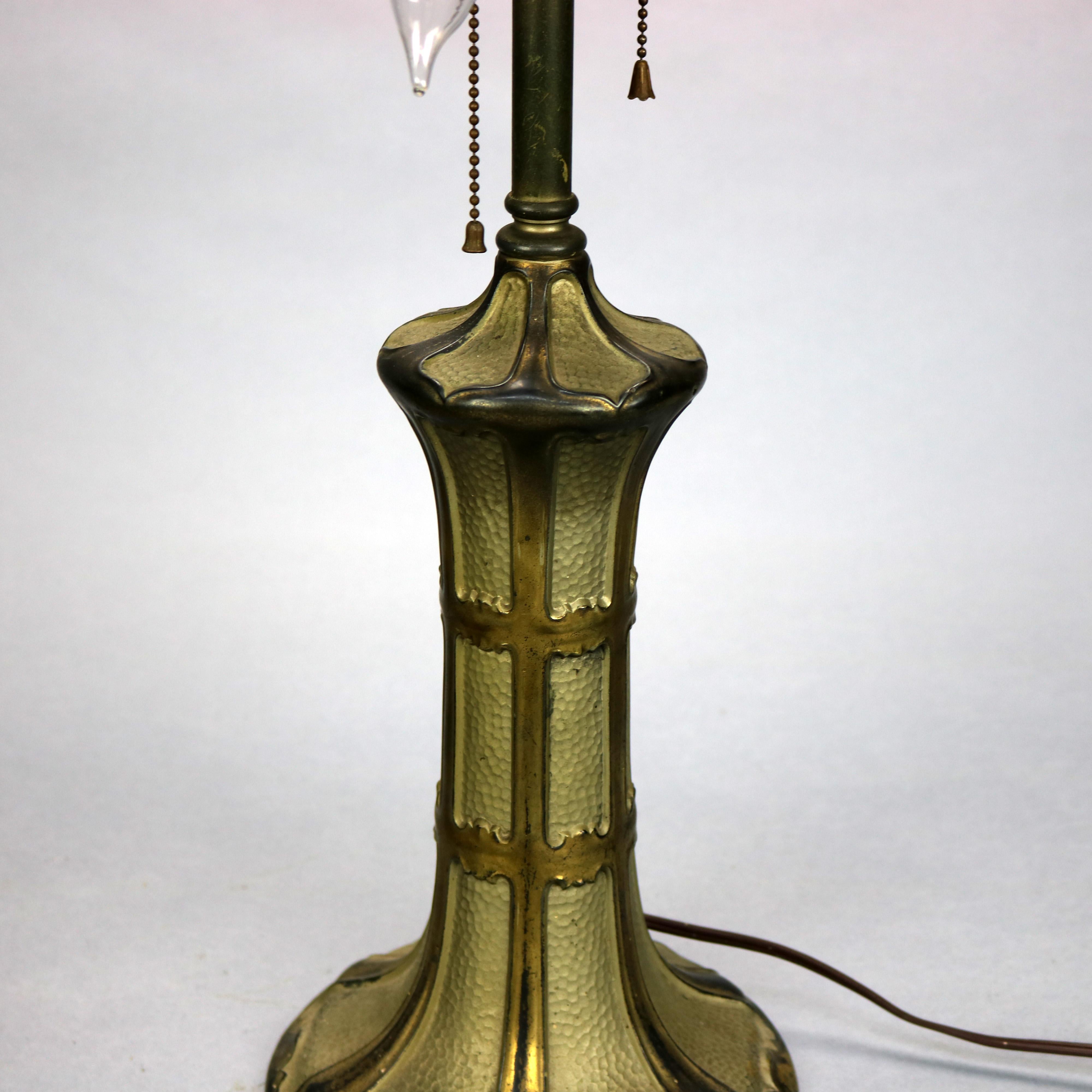 Antique Arts & Crafts Reverse Painted Floral Panel Table Lamp, Circa 1920 2