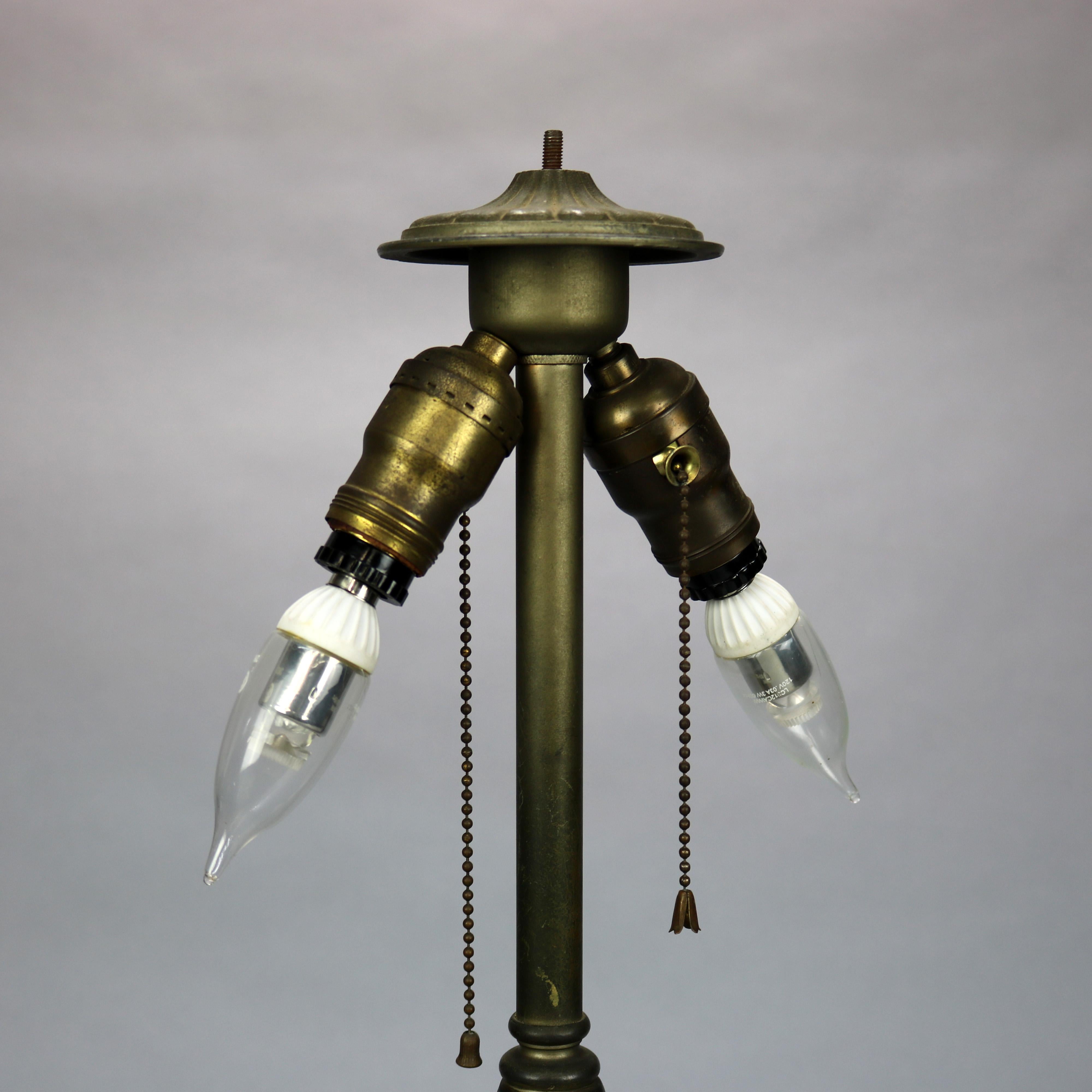 Antique Arts & Crafts Reverse Painted Floral Panel Table Lamp, Circa 1920 5