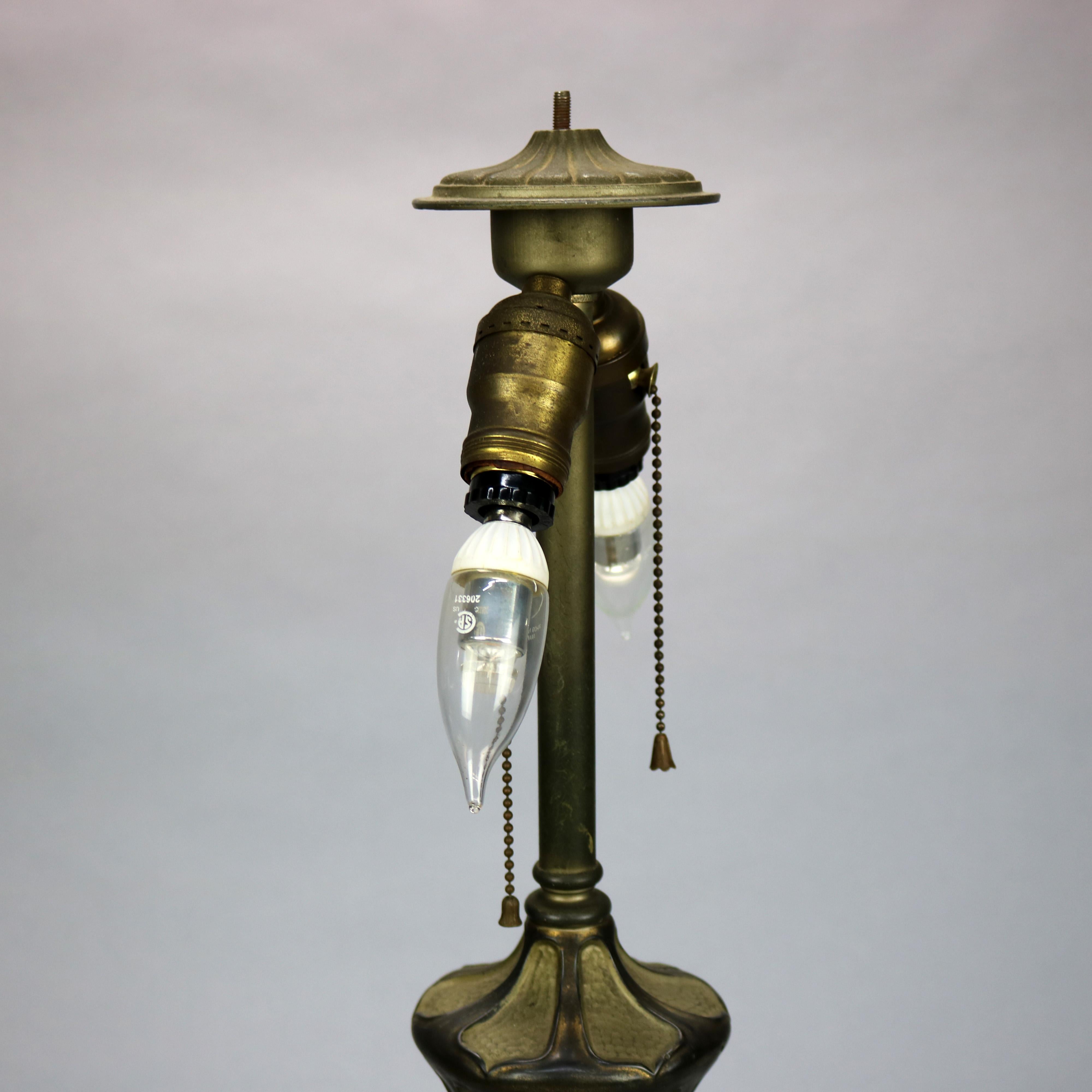 Antique Arts & Crafts Reverse Painted Floral Panel Table Lamp, Circa 1920 6