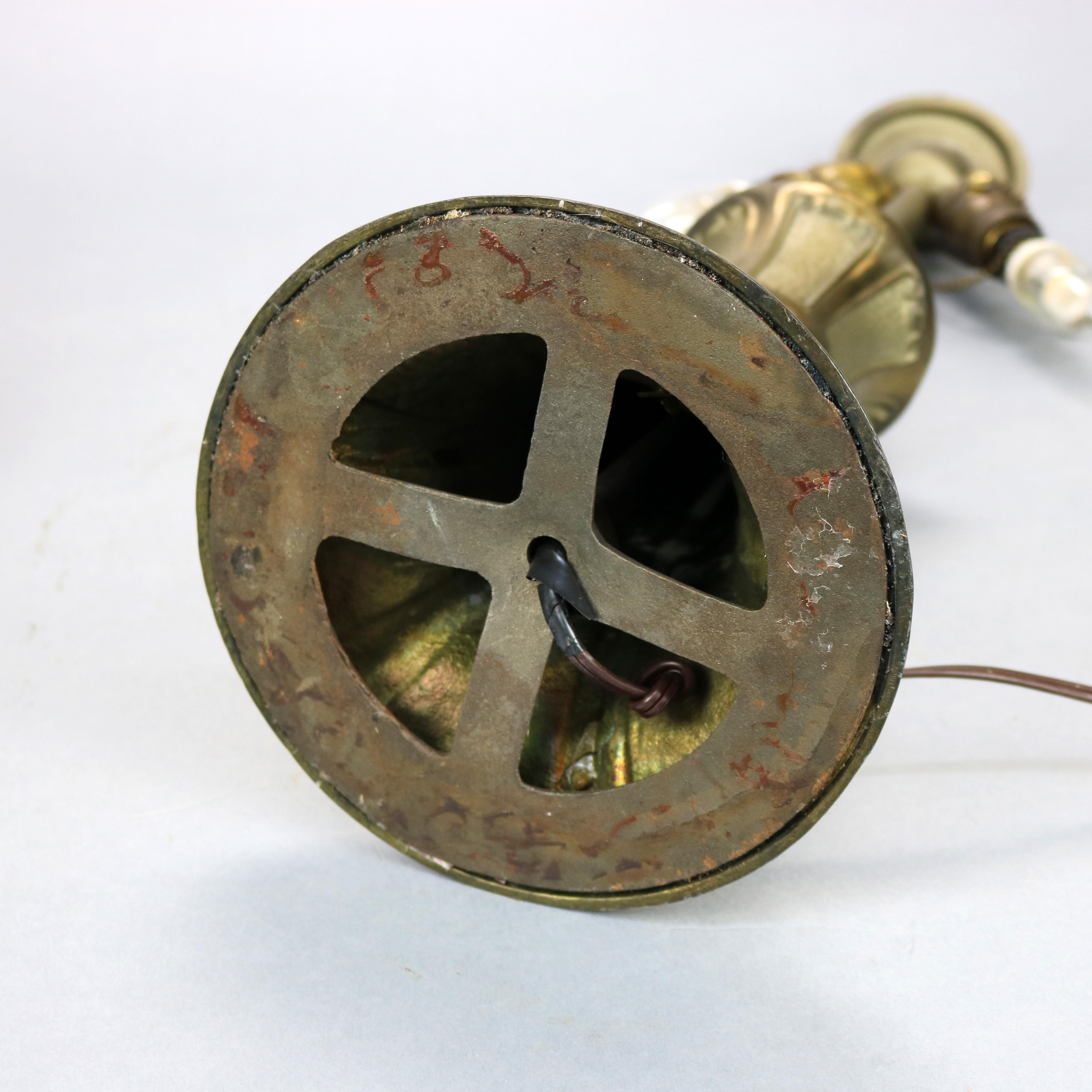 Antique Arts & Crafts Reverse Painted Floral Panel Table Lamp, Circa 1920 7