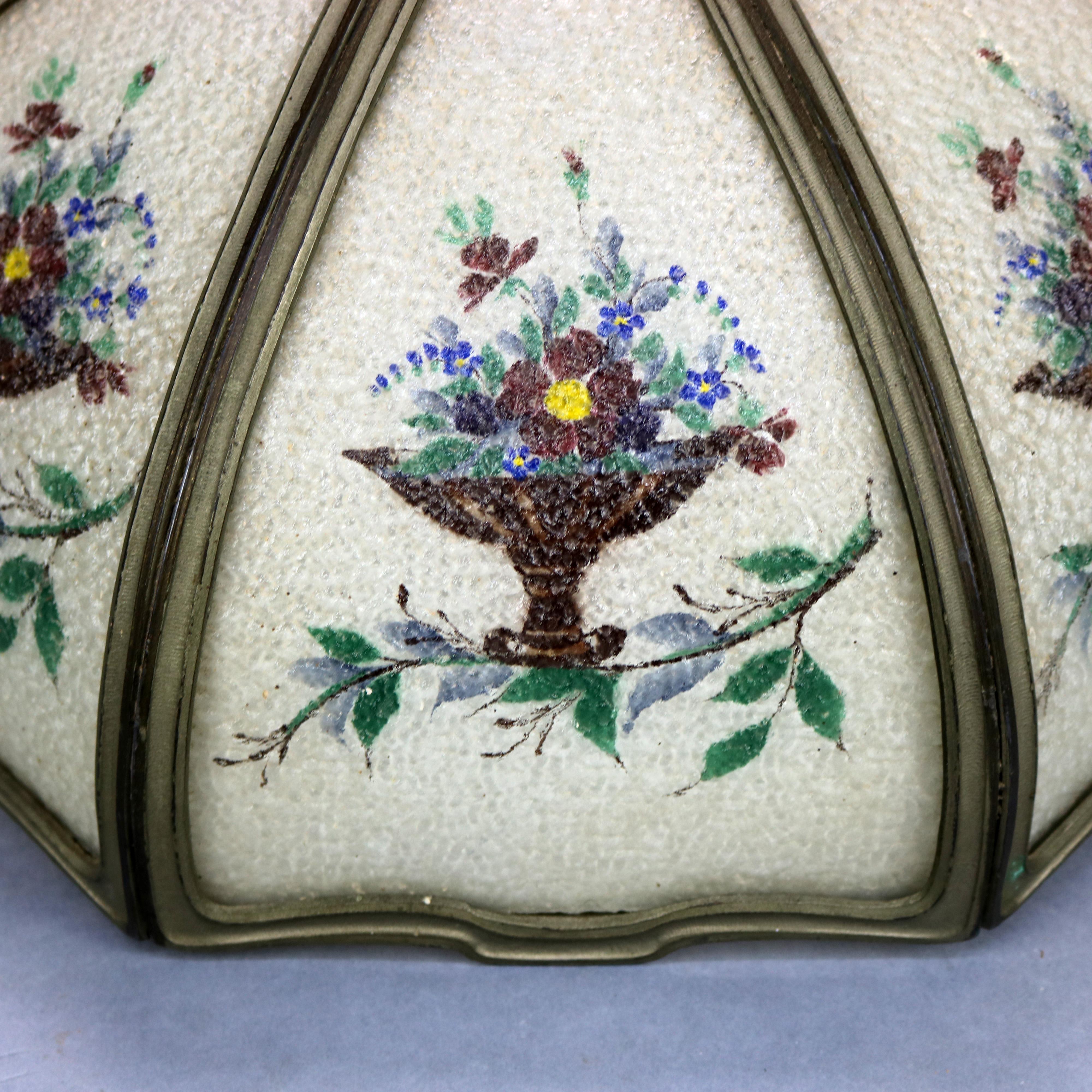 Arts and Crafts Antique Arts & Crafts Reverse Painted Floral Panel Table Lamp, Circa 1920