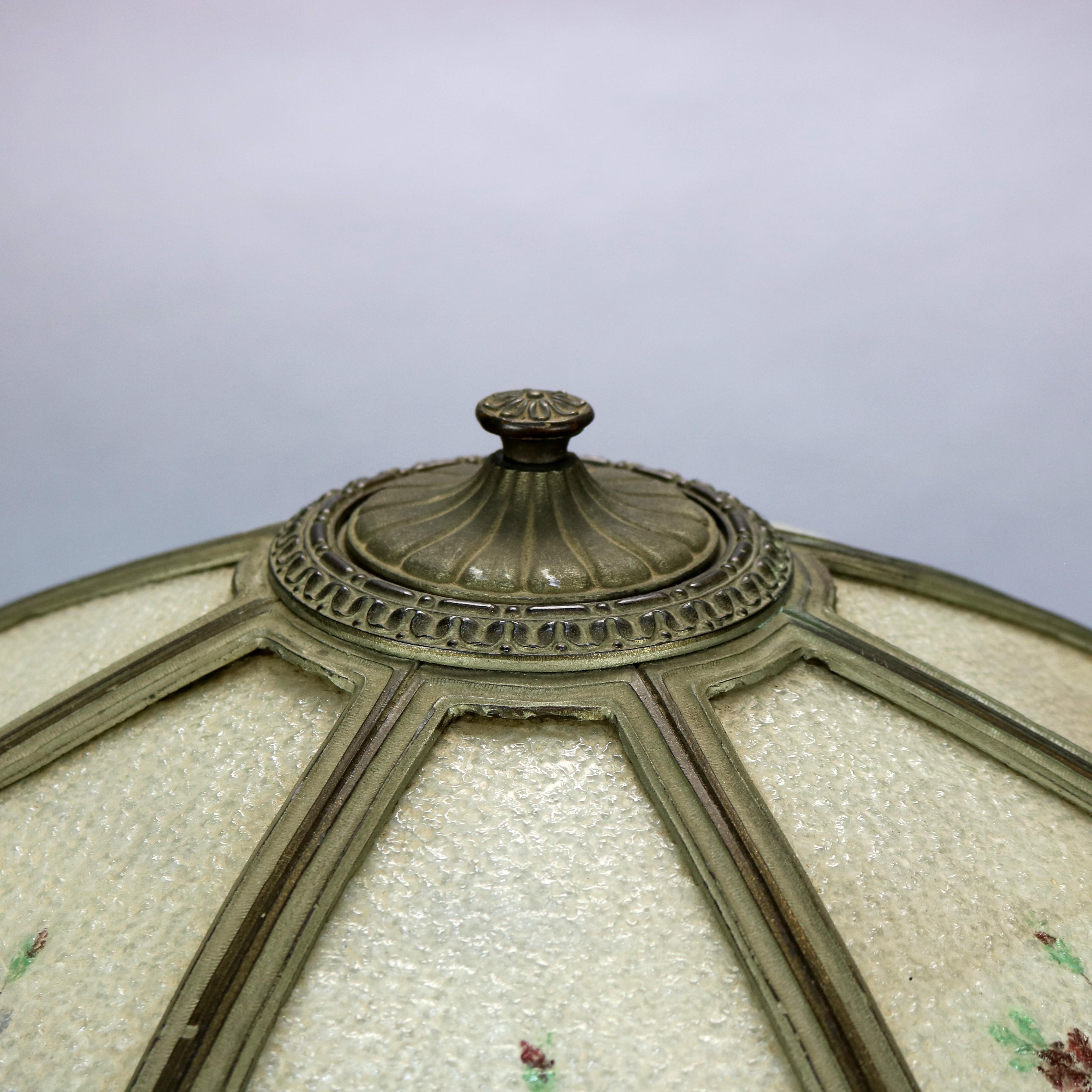 American Antique Arts & Crafts Reverse Painted Floral Panel Table Lamp, Circa 1920