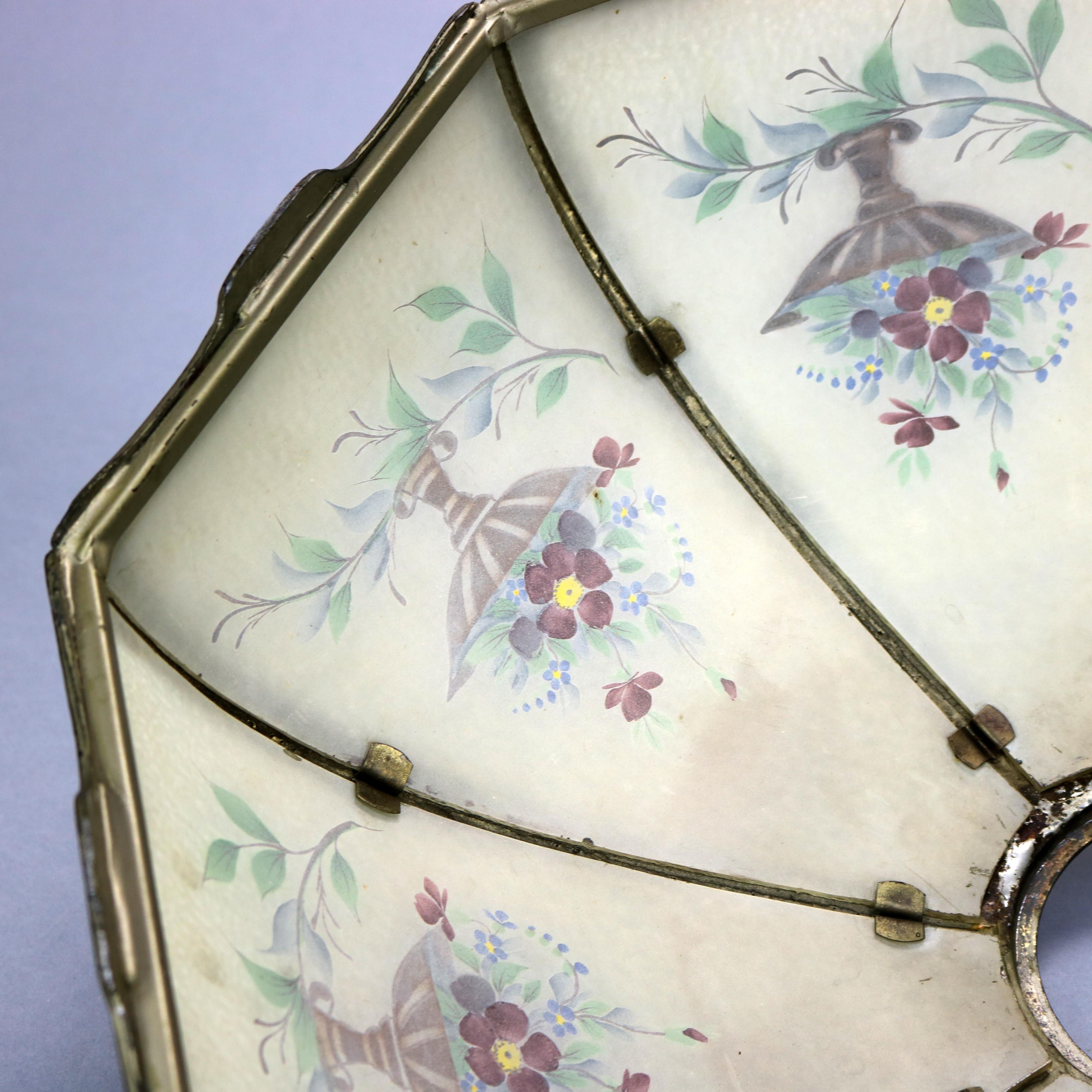 20th Century Antique Arts & Crafts Reverse Painted Floral Panel Table Lamp, Circa 1920