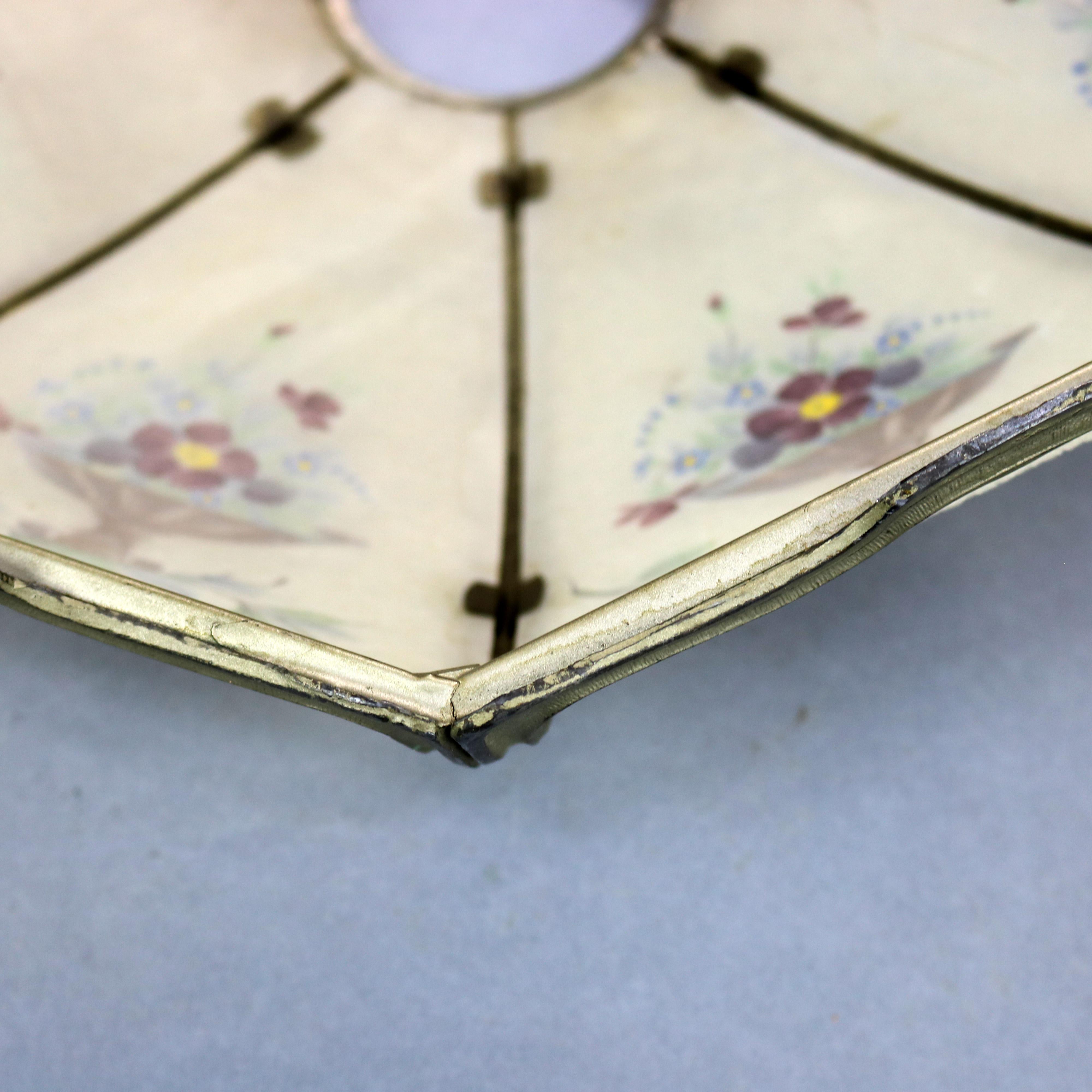 Antique Arts & Crafts Reverse Painted Floral Panel Table Lamp, Circa 1920 1