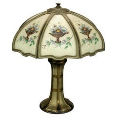 Antique Arts & Crafts Reverse Painted Floral Panel Table Lamp, Circa 1920