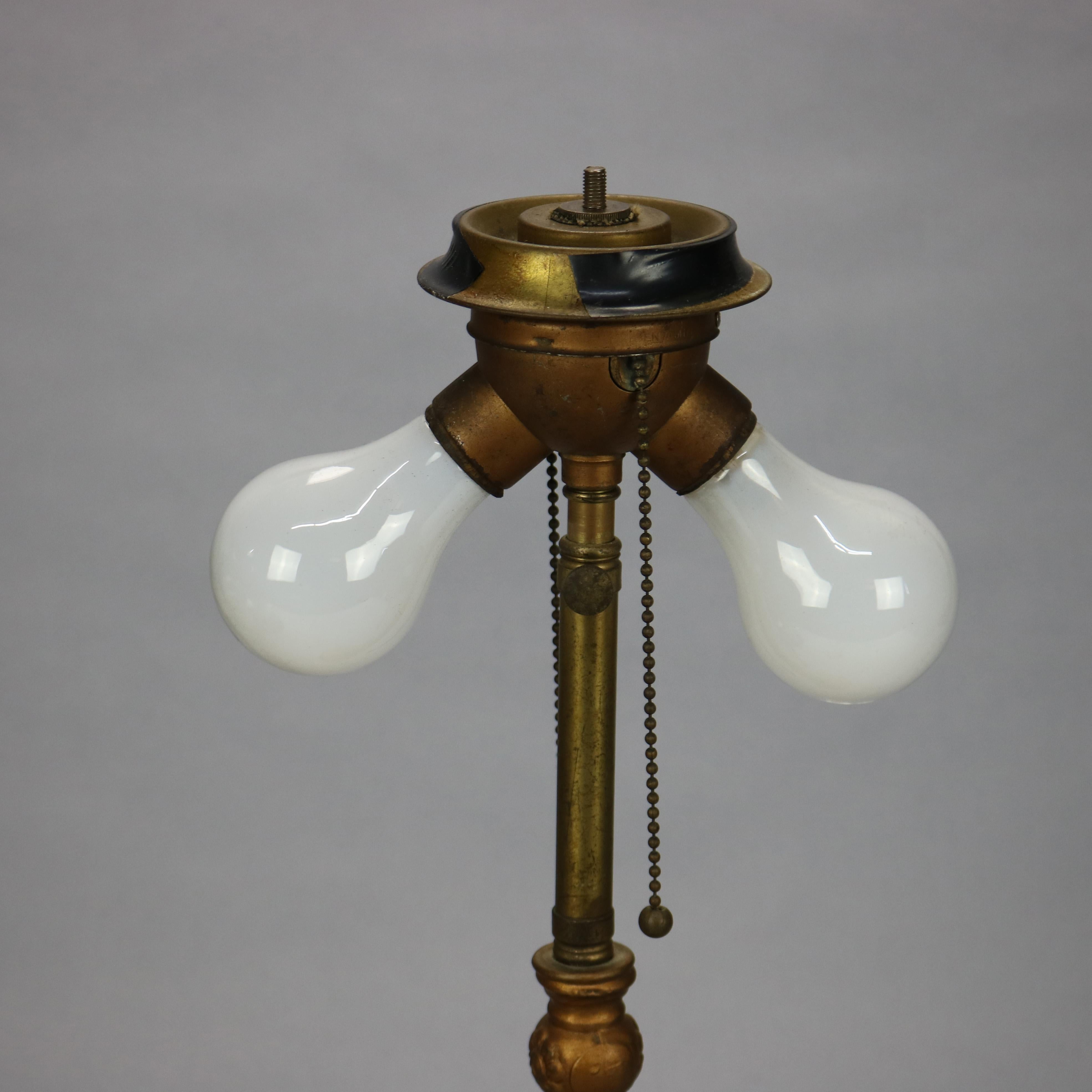 Metal Antique Arts & Crafts Reverse Painted Scenic Table Lamp, Circa 1920