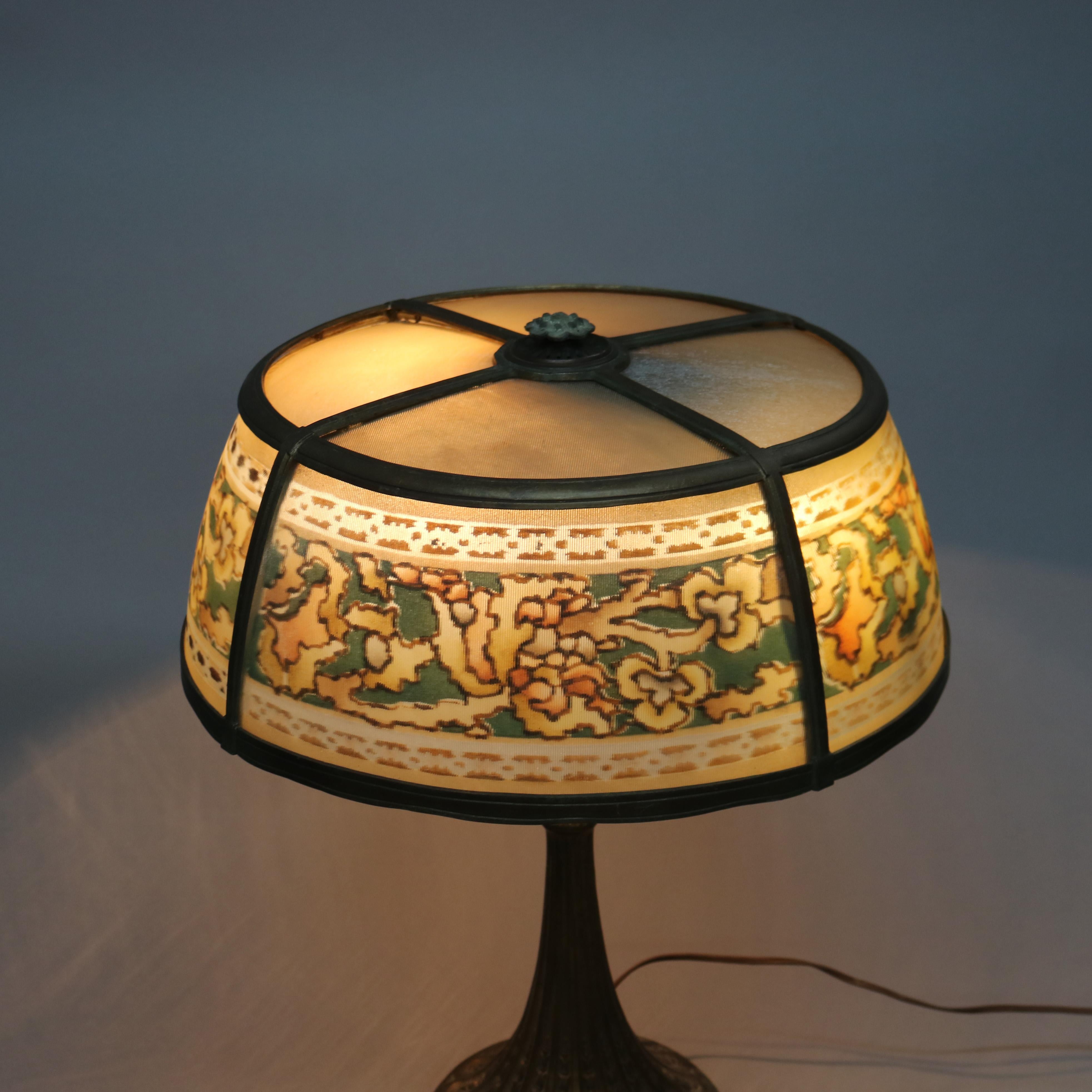 American Antique Arts & Crafts Reverse Painted Table Lamp, Bradley & Hubbard School c1920