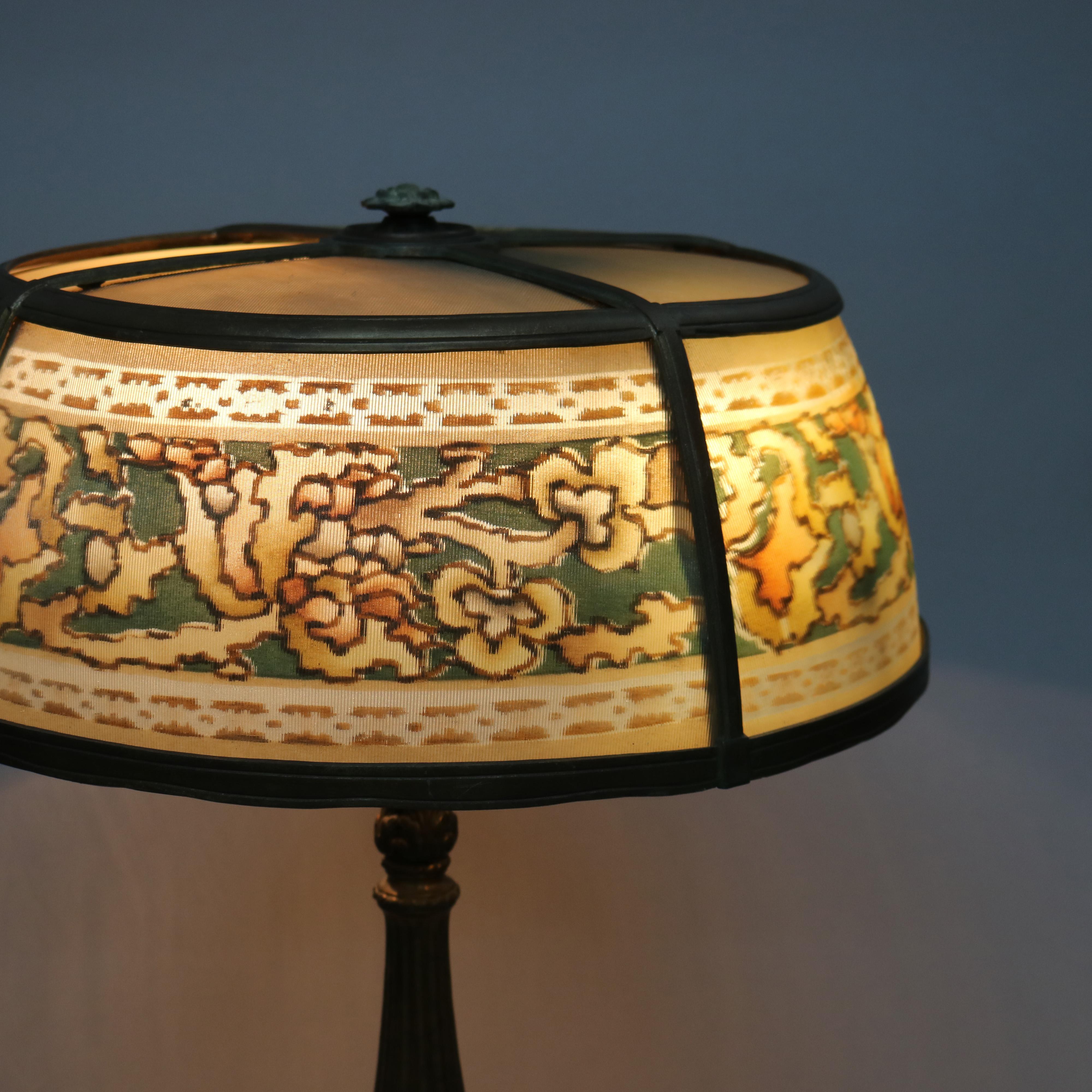 Cast Antique Arts & Crafts Reverse Painted Table Lamp, Bradley & Hubbard School c1920