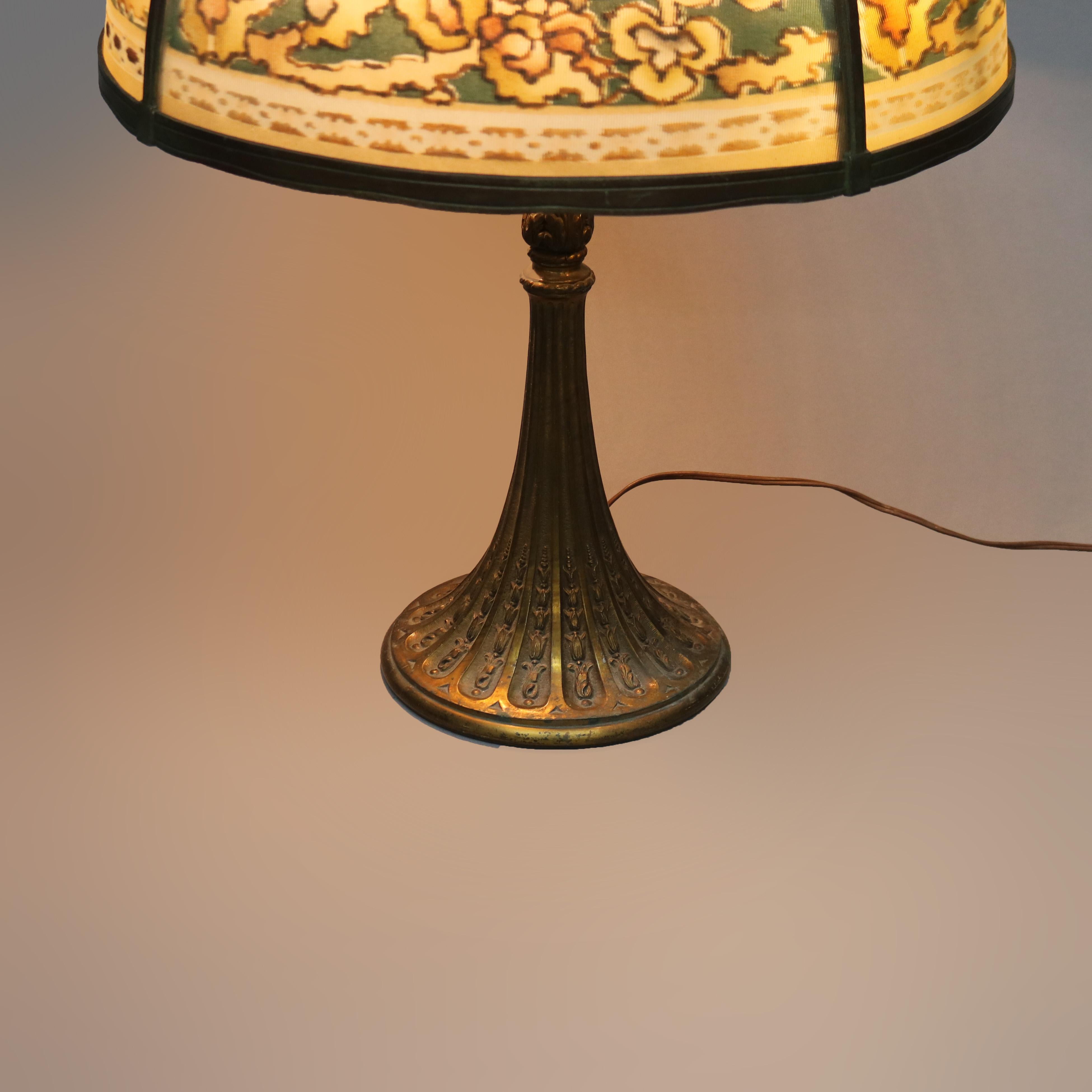 Antique Arts & Crafts Reverse Painted Table Lamp, Bradley & Hubbard School c1920 In Good Condition In Big Flats, NY
