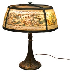 Antique Arts & Crafts Reverse Painted Table Lamp, Bradley & Hubbard School c1920