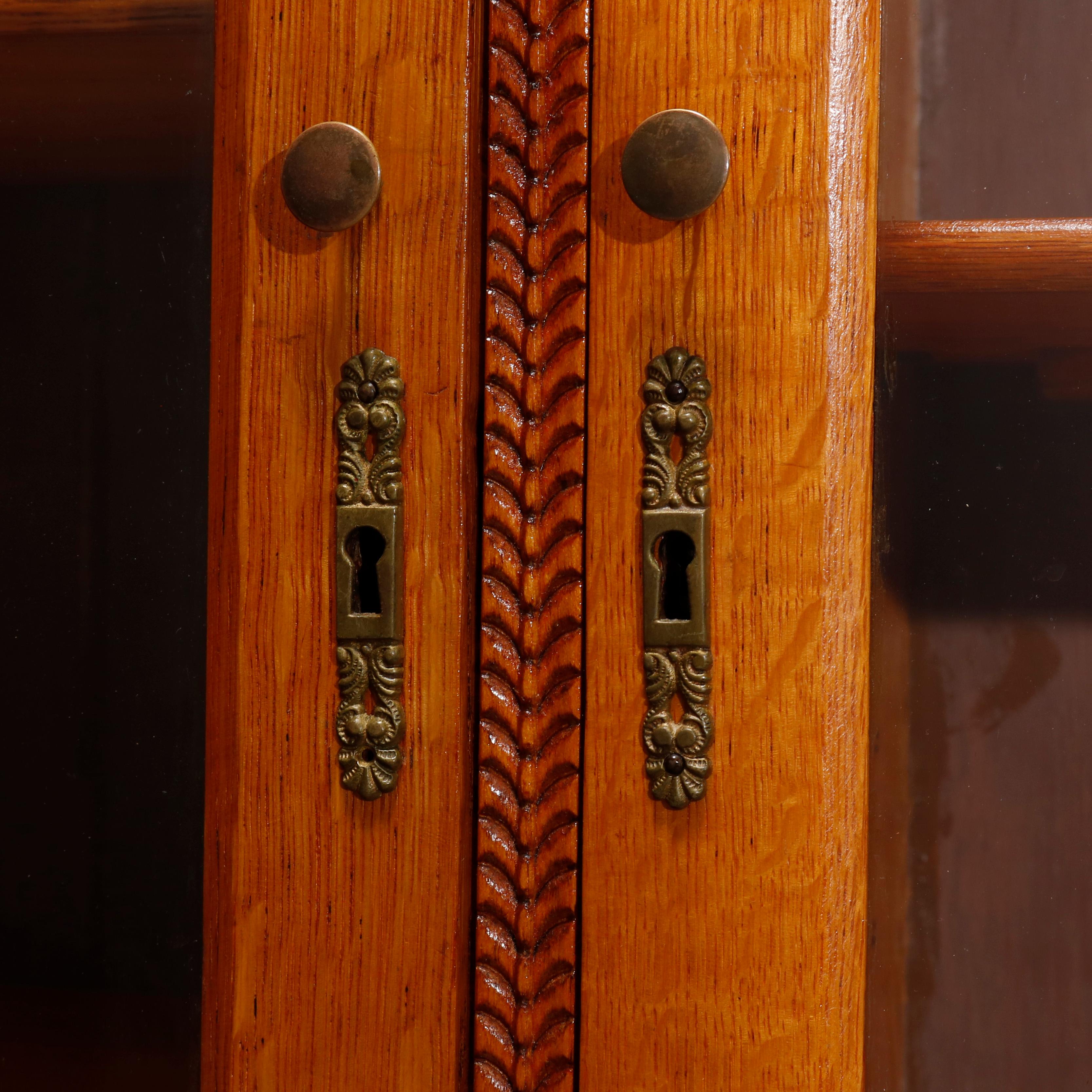 Antique Arts & Crafts Rockford Two-Door Oak Bookcase, circa 1920 2