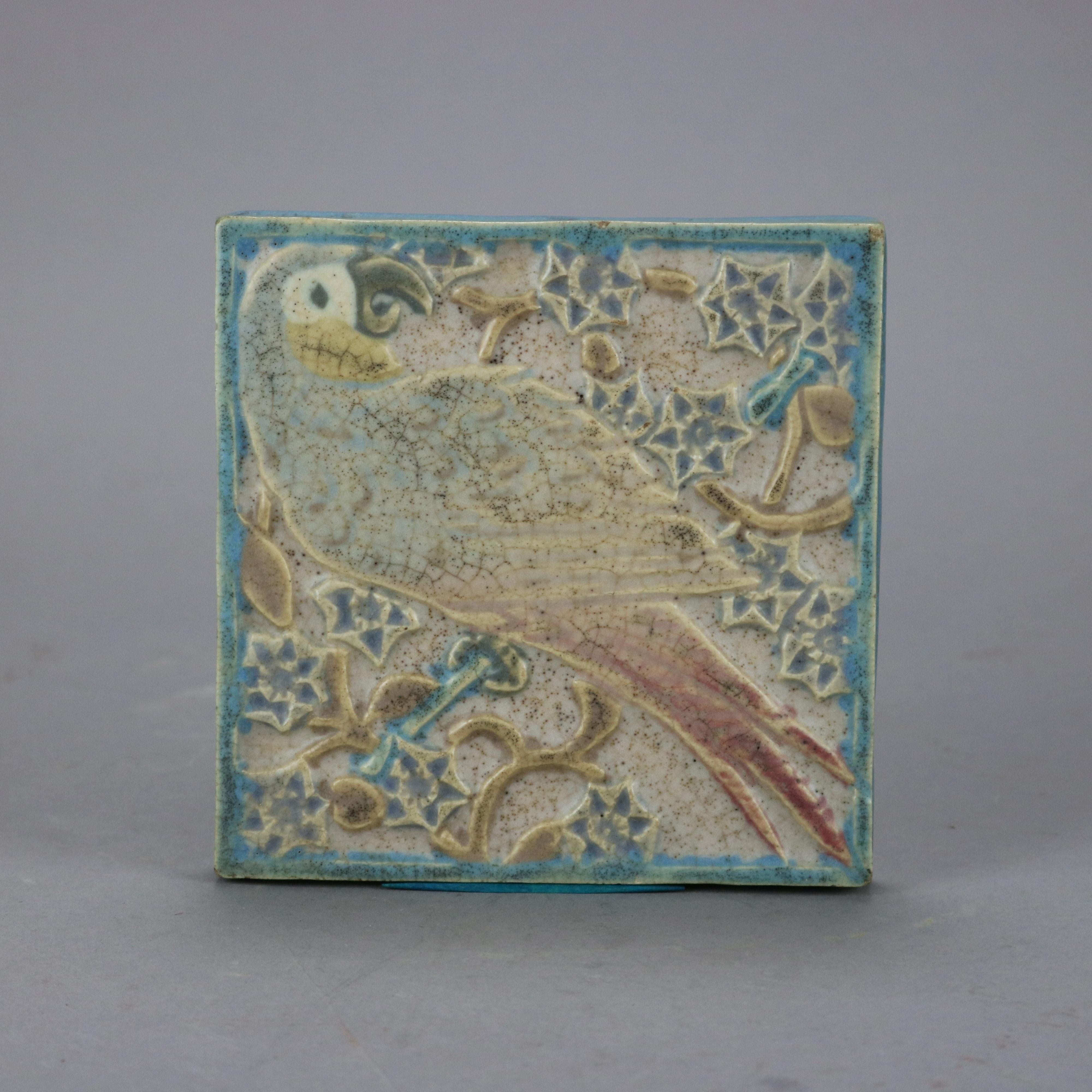 Arts and Crafts Antique Arts & Crafts Rookwood Matte Glaze Parrot Tile Trivet, Dated 1917