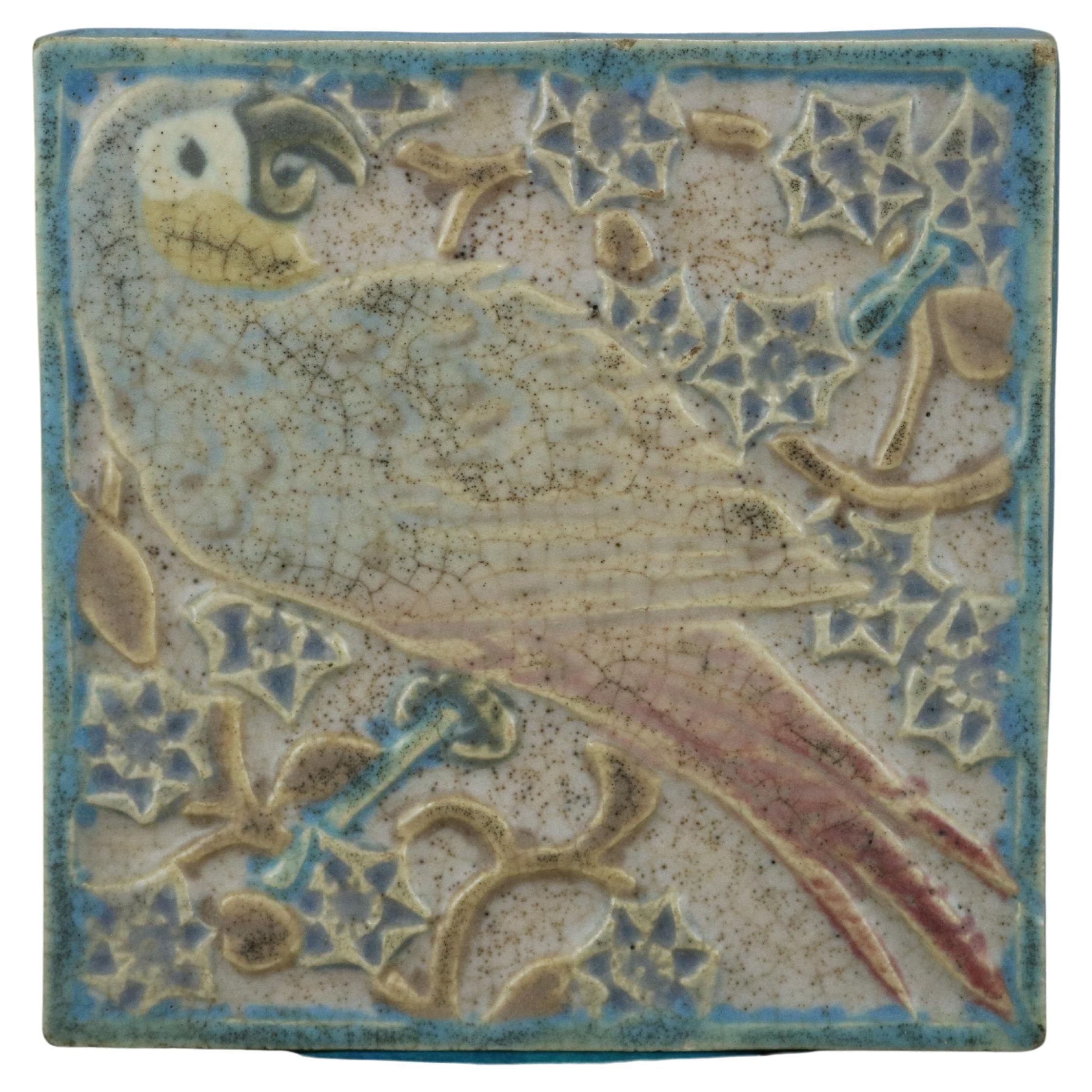Antique Arts & Crafts Rookwood Matte Glaze Parrot Tile Trivet, Dated 1917