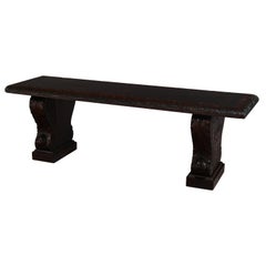 Antique Arts & Crafts Rose Valley School Heavily Carved Oak Bench, 19th Century