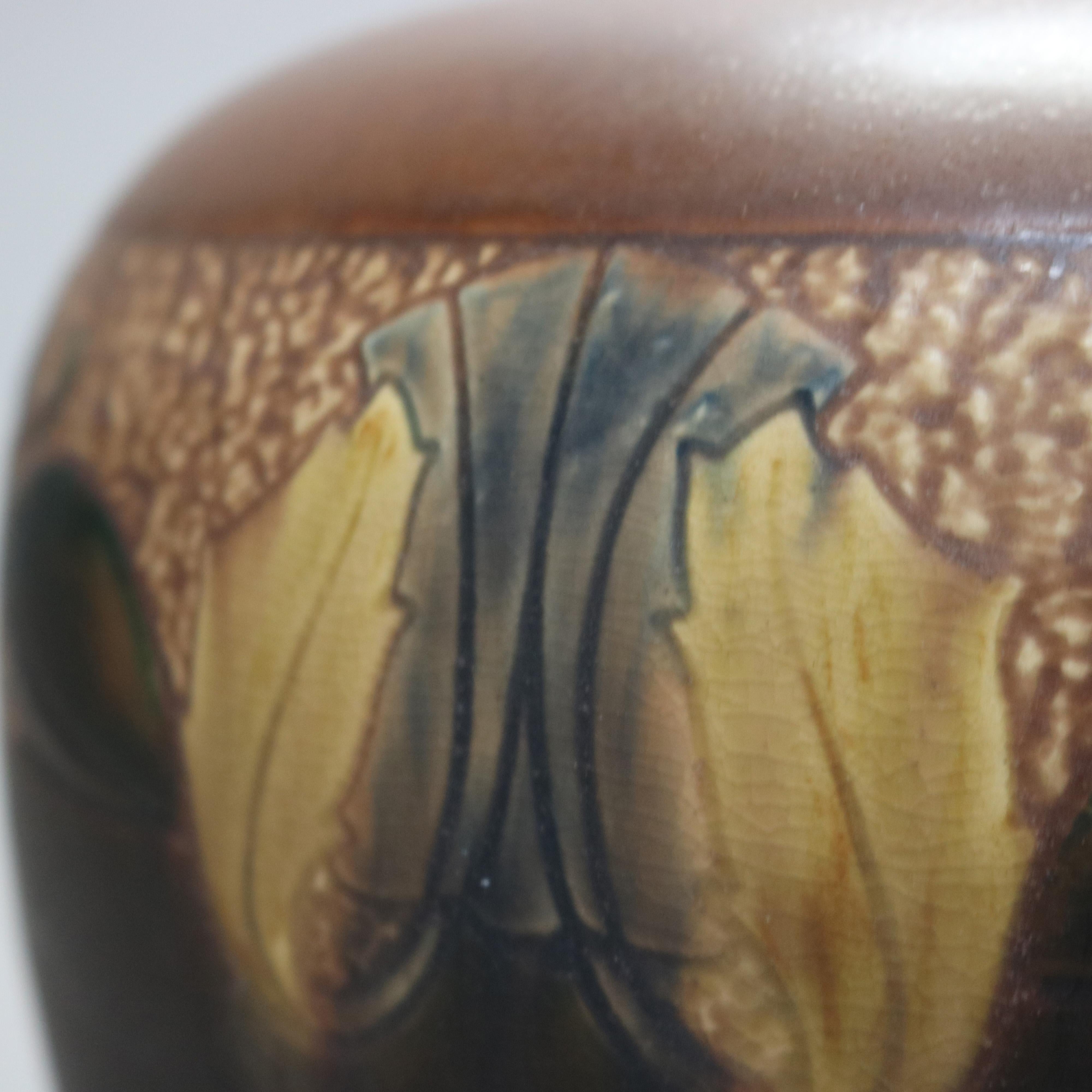 Arts and Crafts Antique Arts & Crafts Roseville Art Pottery Vase, Stylized Leaf & Swan, c1910