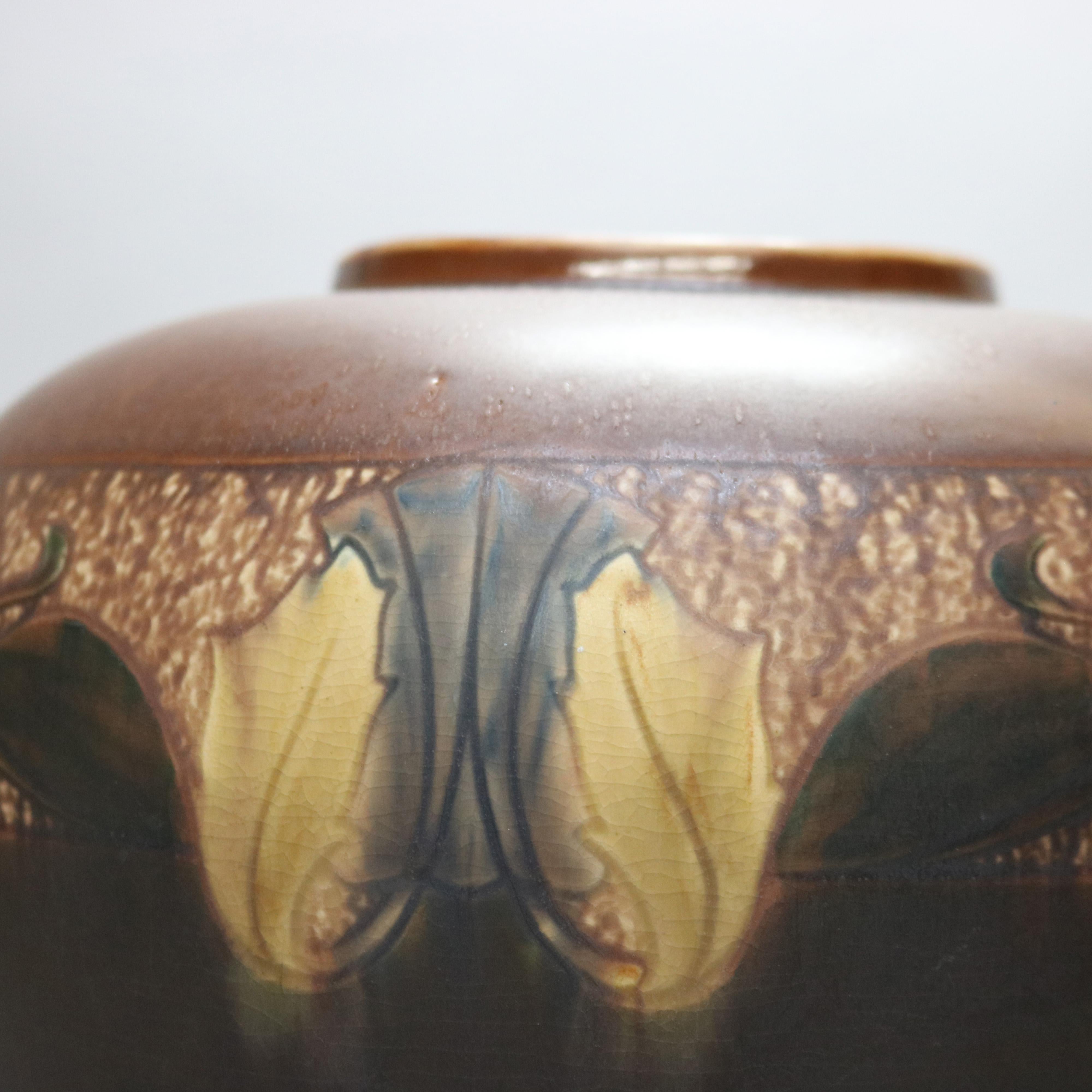 American Antique Arts & Crafts Roseville Art Pottery Vase, Stylized Leaf & Swan, c1910