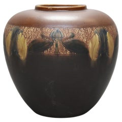 Antique Arts & Crafts Roseville Art Pottery Vase, Stylized Leaf & Swan, c1910