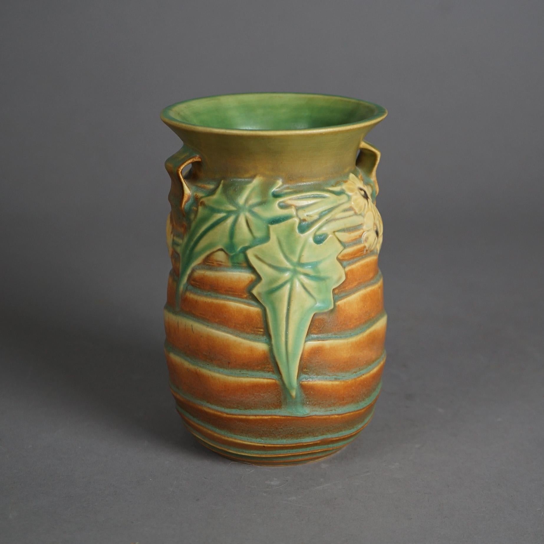 American Antique Arts & Crafts Roseville Luffa Pattern Pottery Vase C1930 For Sale