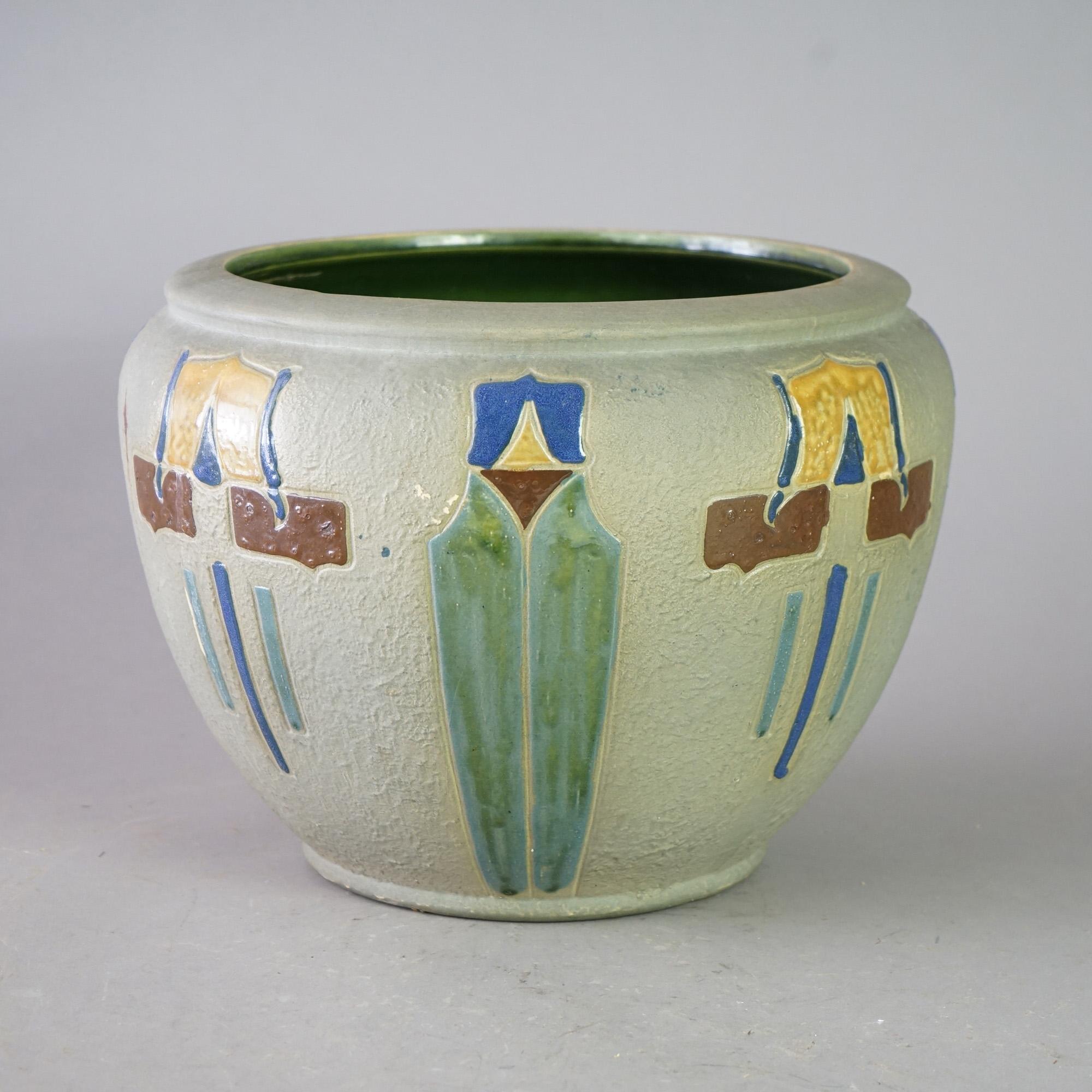 Antique Arts & Crafts Roseville Mostique Art Pottery Jardiniere Circa 1920 For Sale 2