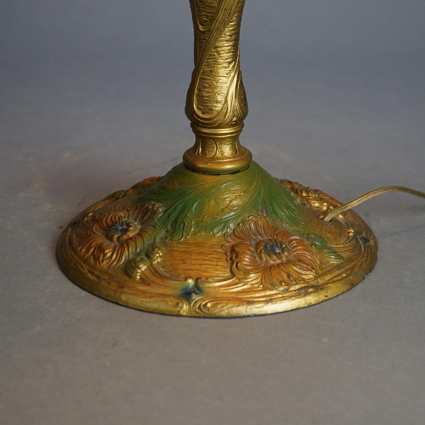 Arts and Crafts Antique Arts & Crafts Royal Polychromed & Caramel Slag Glass Lamp C1920