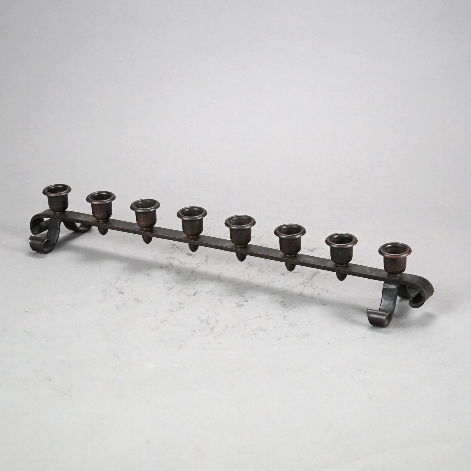 Antique Arts & Crafts Roycroft Eight-Light Copper Candelabra Model 438 C1920 In Good Condition In Big Flats, NY
