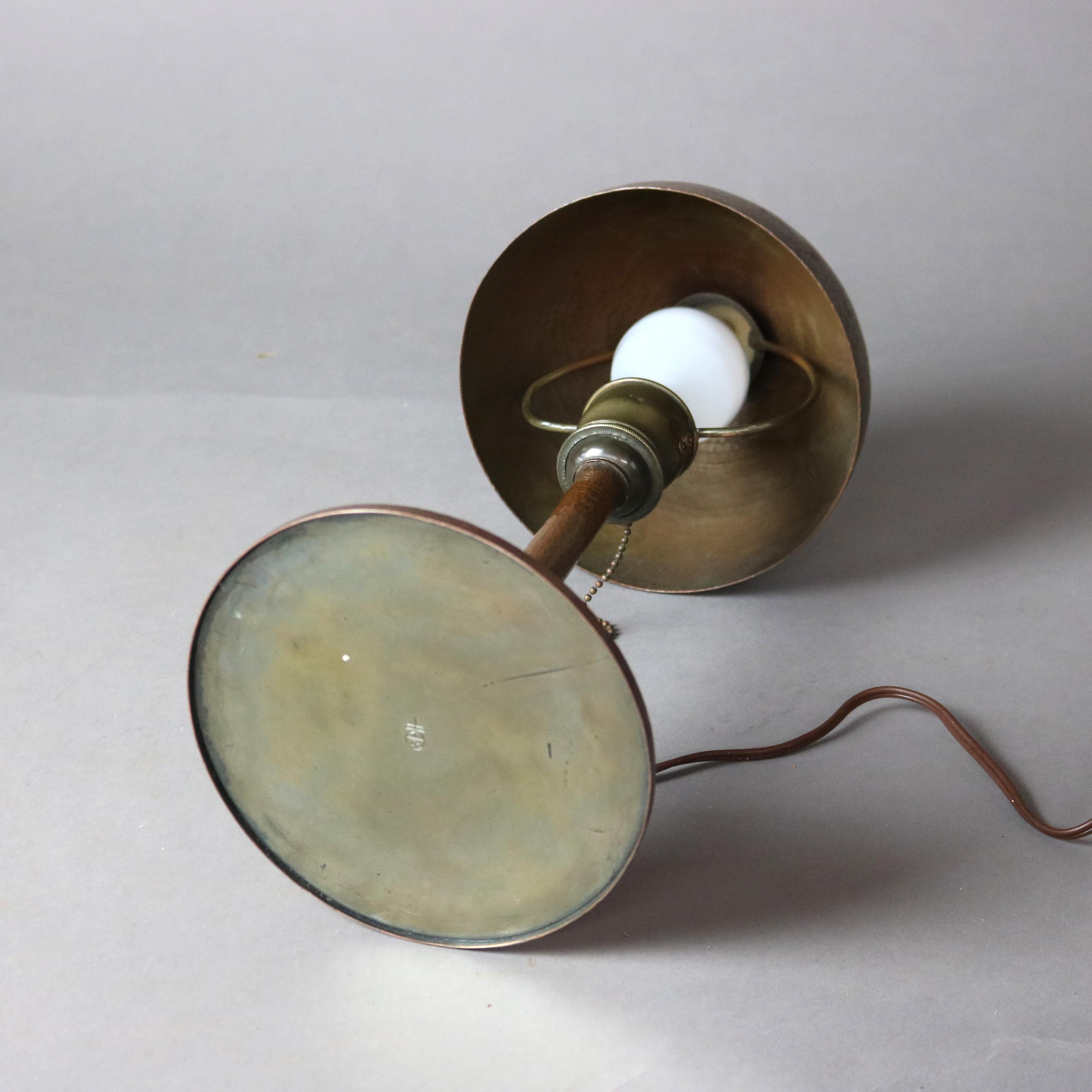 Antique Arts & Crafts Roycroft Hammered Copper Table Lamp with Seal C1910 2