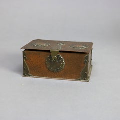 Antique Arts & Crafts Roycroft School Hammered Copper & Brass Trinket Box C1920