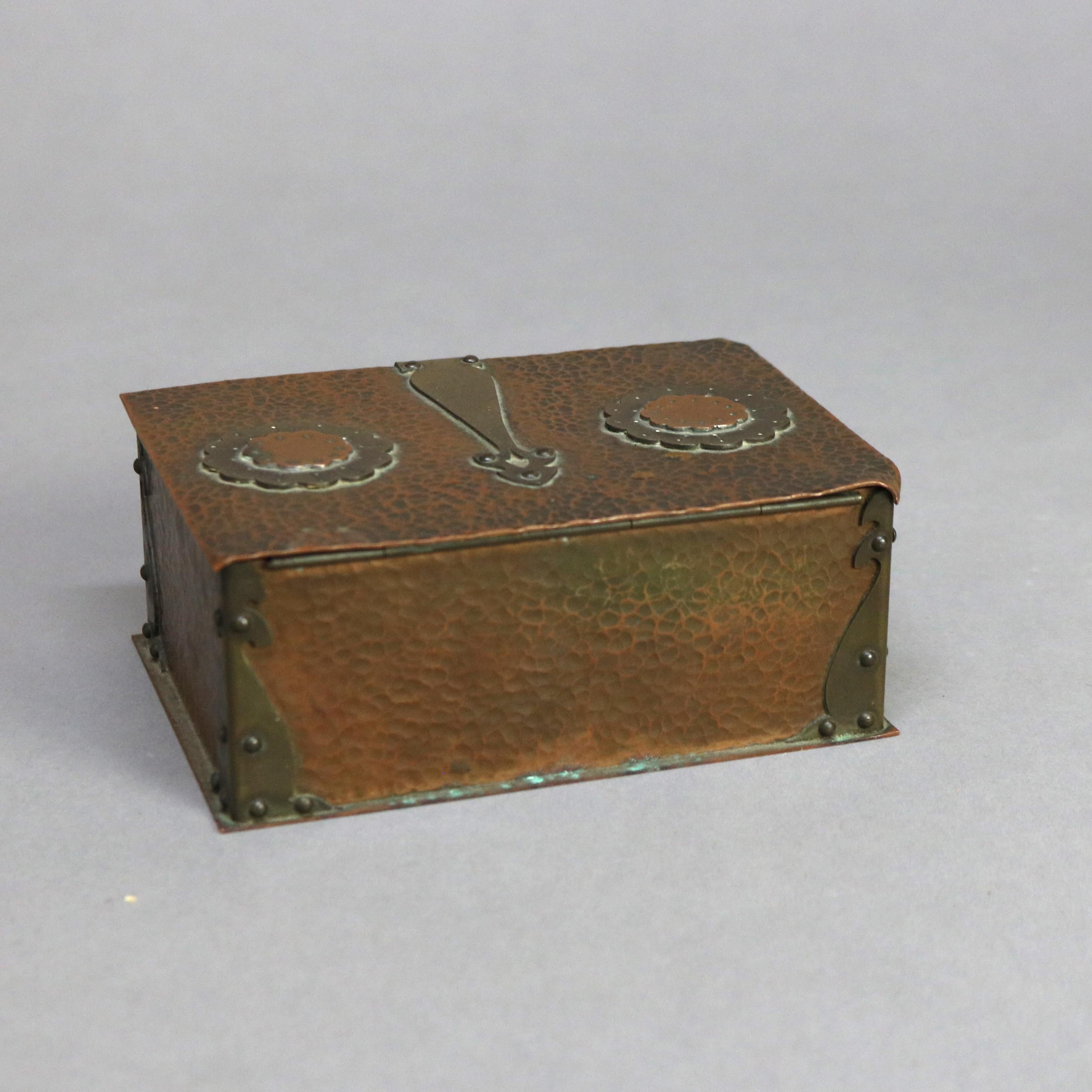 20th Century Antique Arts & Crafts Roycroft School Hammered Copper & Brass Trinket Box C1920