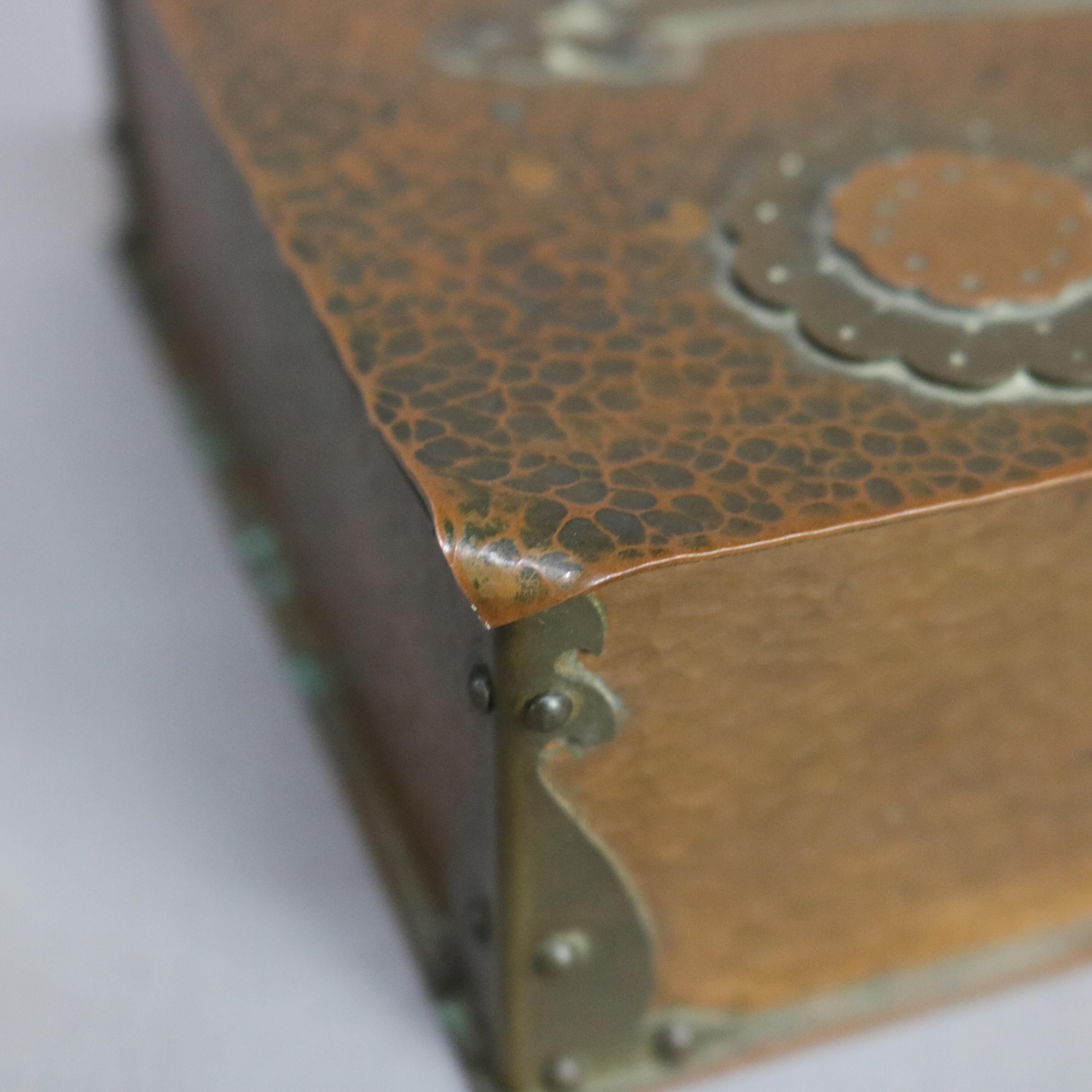 Antique Arts & Crafts Roycroft School Hammered Copper & Brass Trinket Box C1920 2