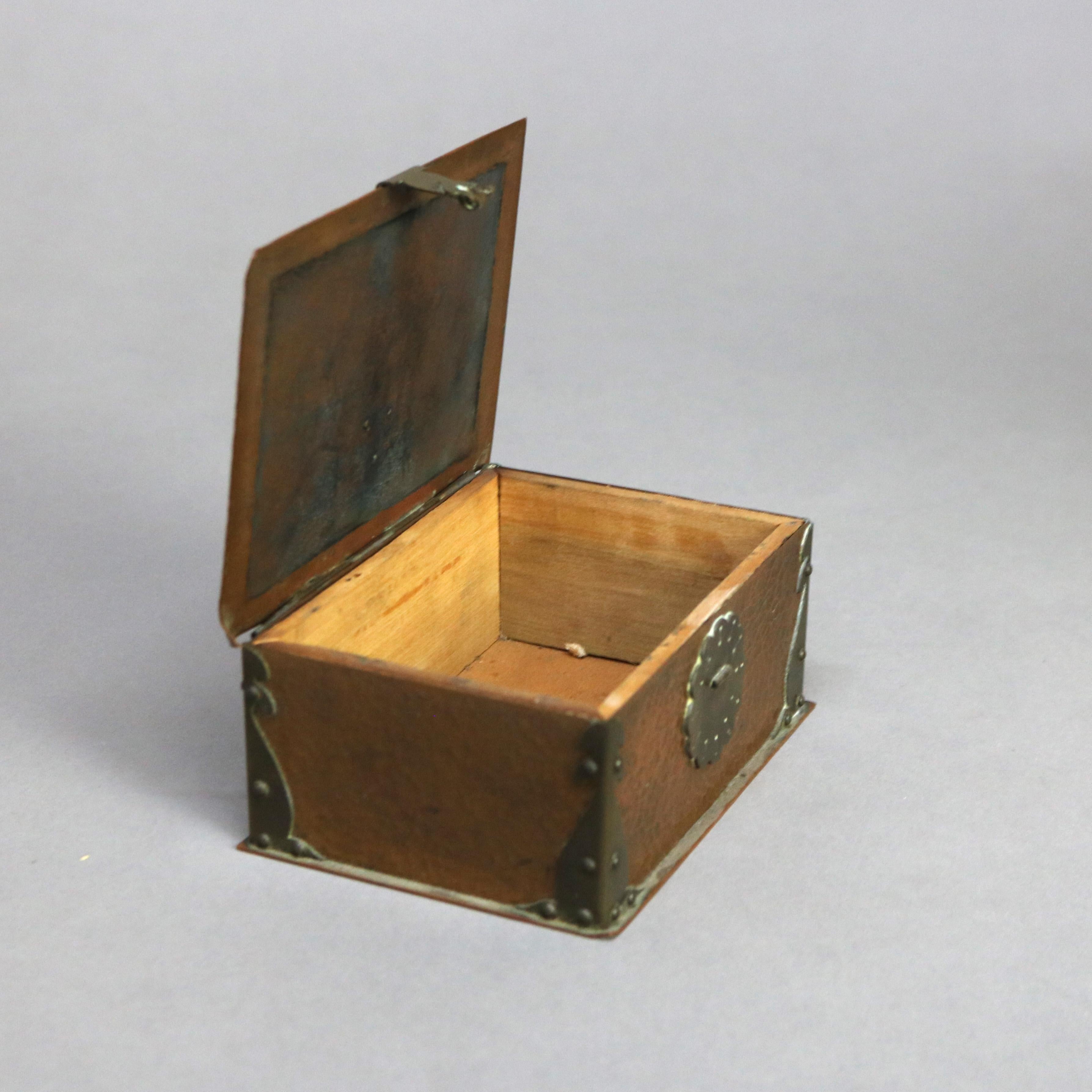 Antique Arts & Crafts Roycroft School Hammered Copper & Brass Trinket Box C1920 3