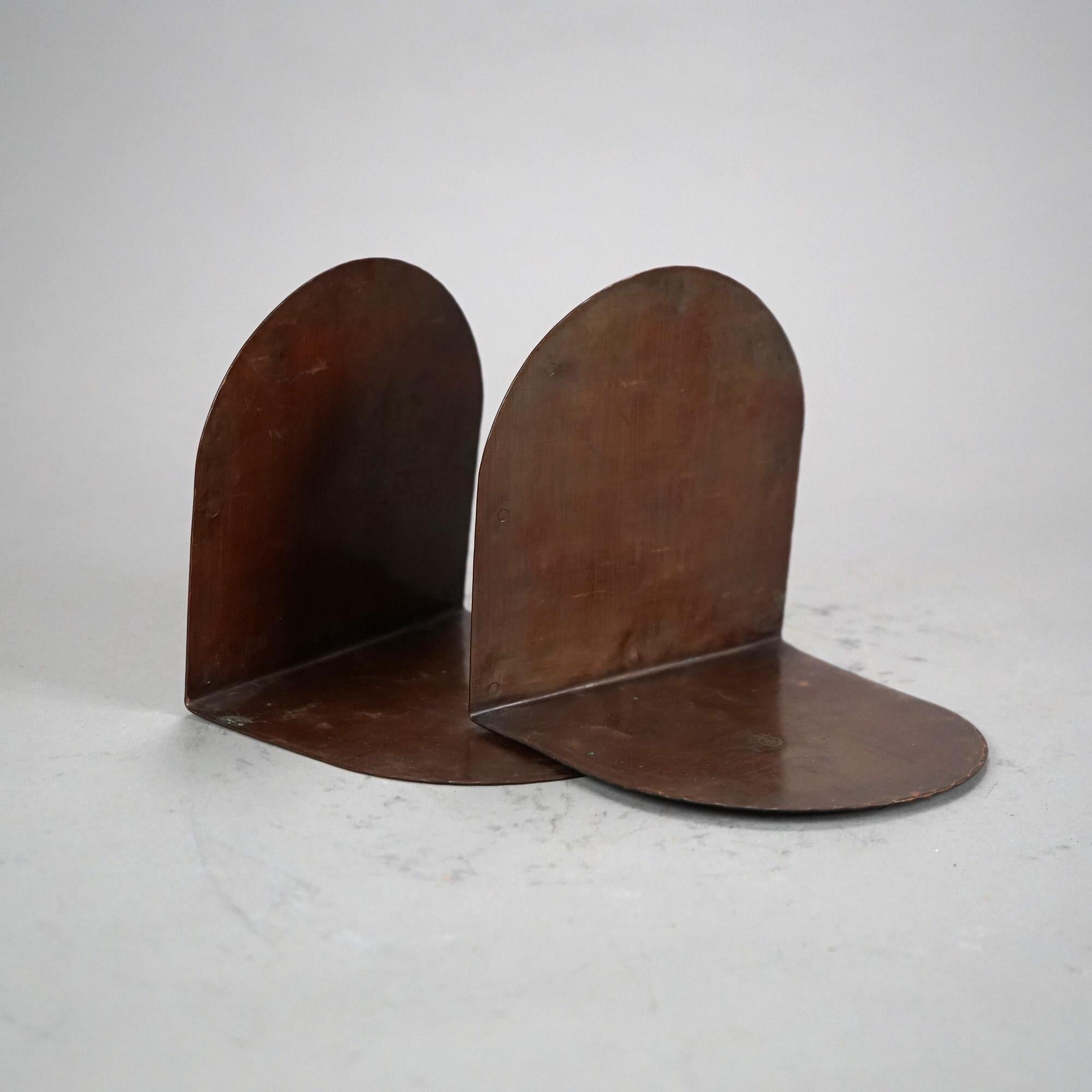 Antique Arts & Crafts Roycroft Signed Hammered Copper Poppy Bookends C1920 In Good Condition In Big Flats, NY