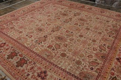 Antique Arts & Crafts Rug in Beige with Pink Floral Patterns