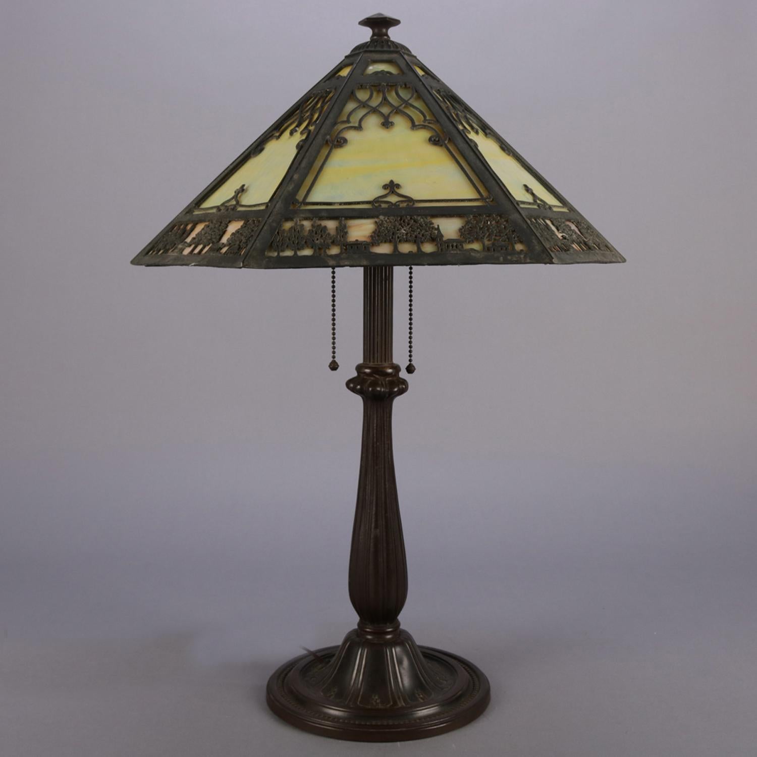bradley & hubbard table lamp with slag glass