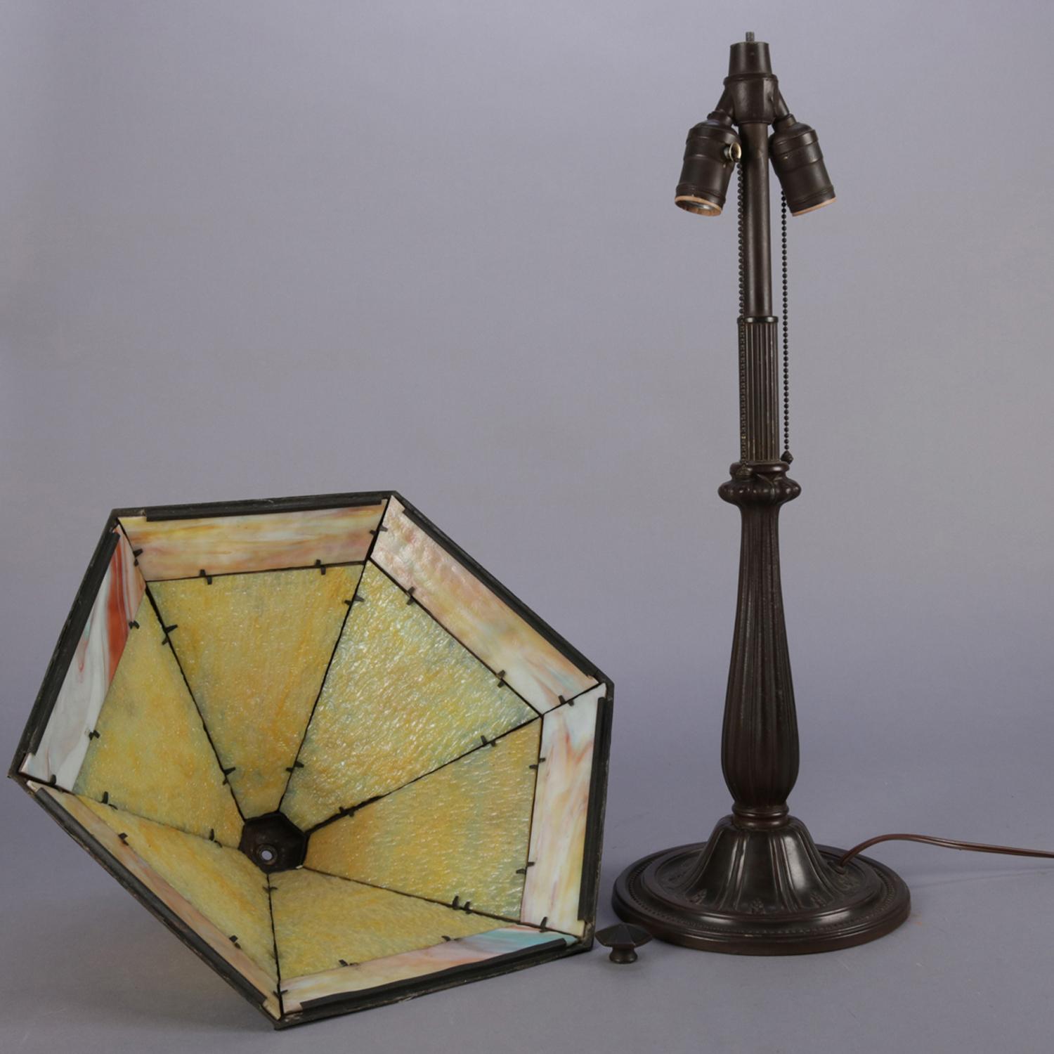 bradley and hubbard slag glass lamp