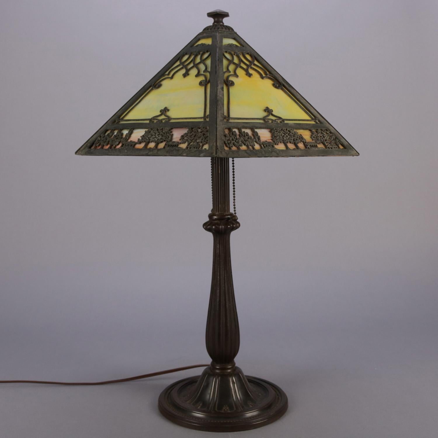 bradley and hubbard slag glass table lamps