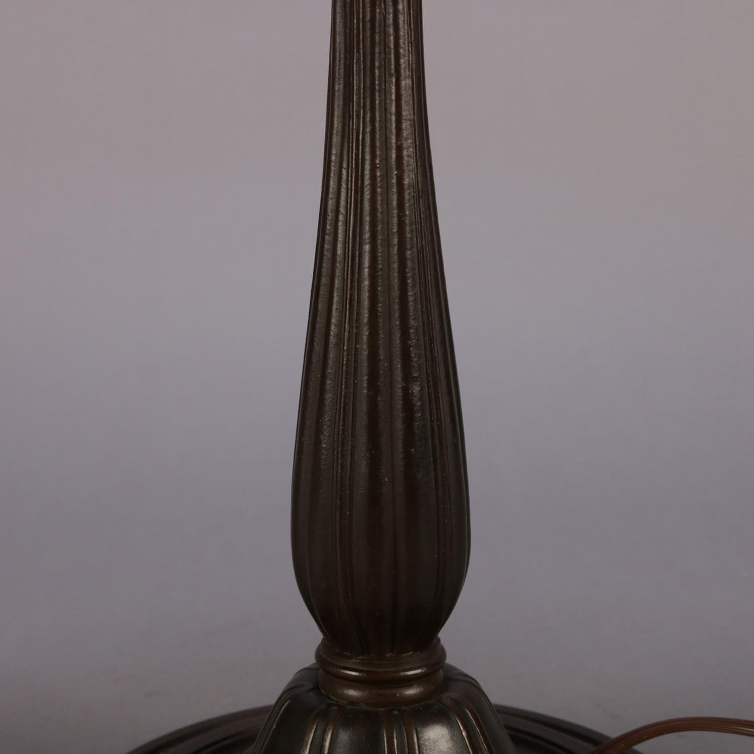 Antique Arts & Crafts Scenic Bradley and Hubbard School Slag Glass Lamp In Good Condition In Big Flats, NY