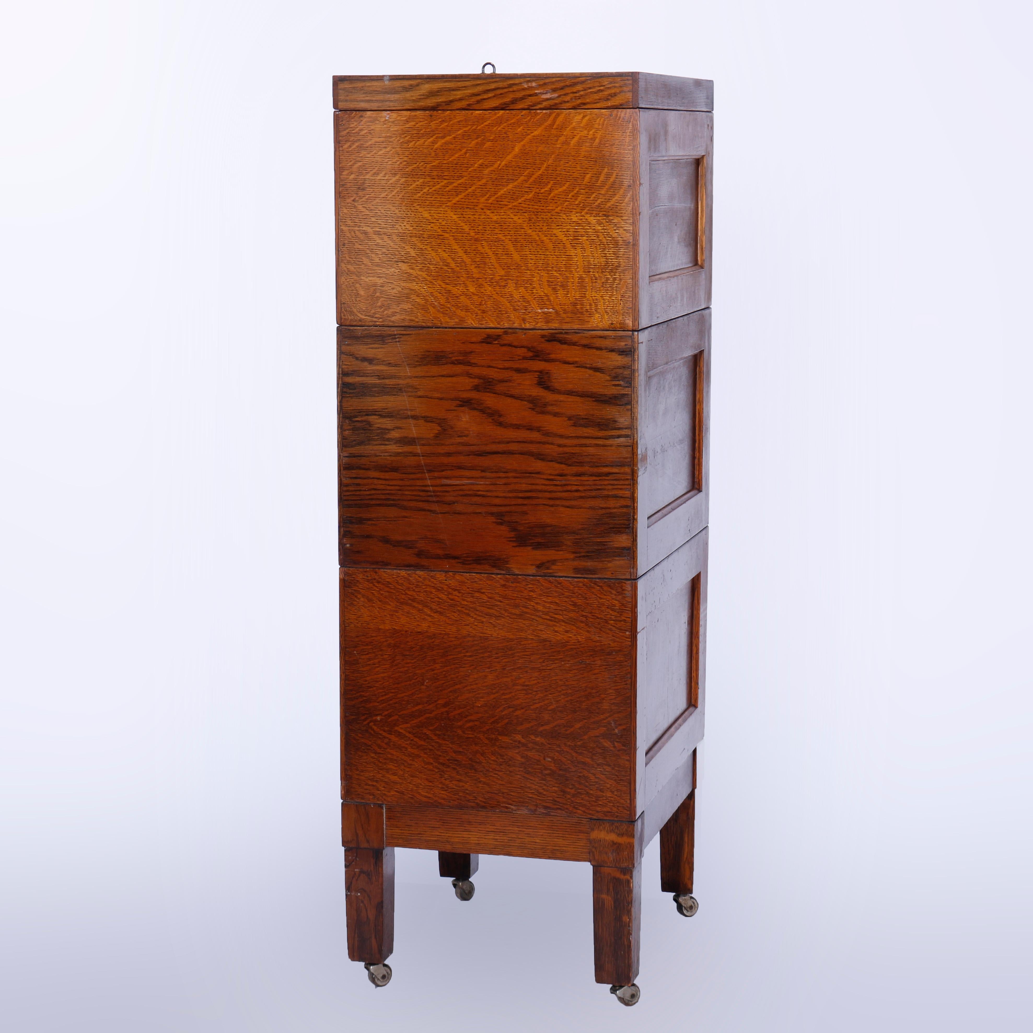 Antique Arts & Crafts Shaw Walker Oak Three-Section Stack File Cabinet, c1910 2