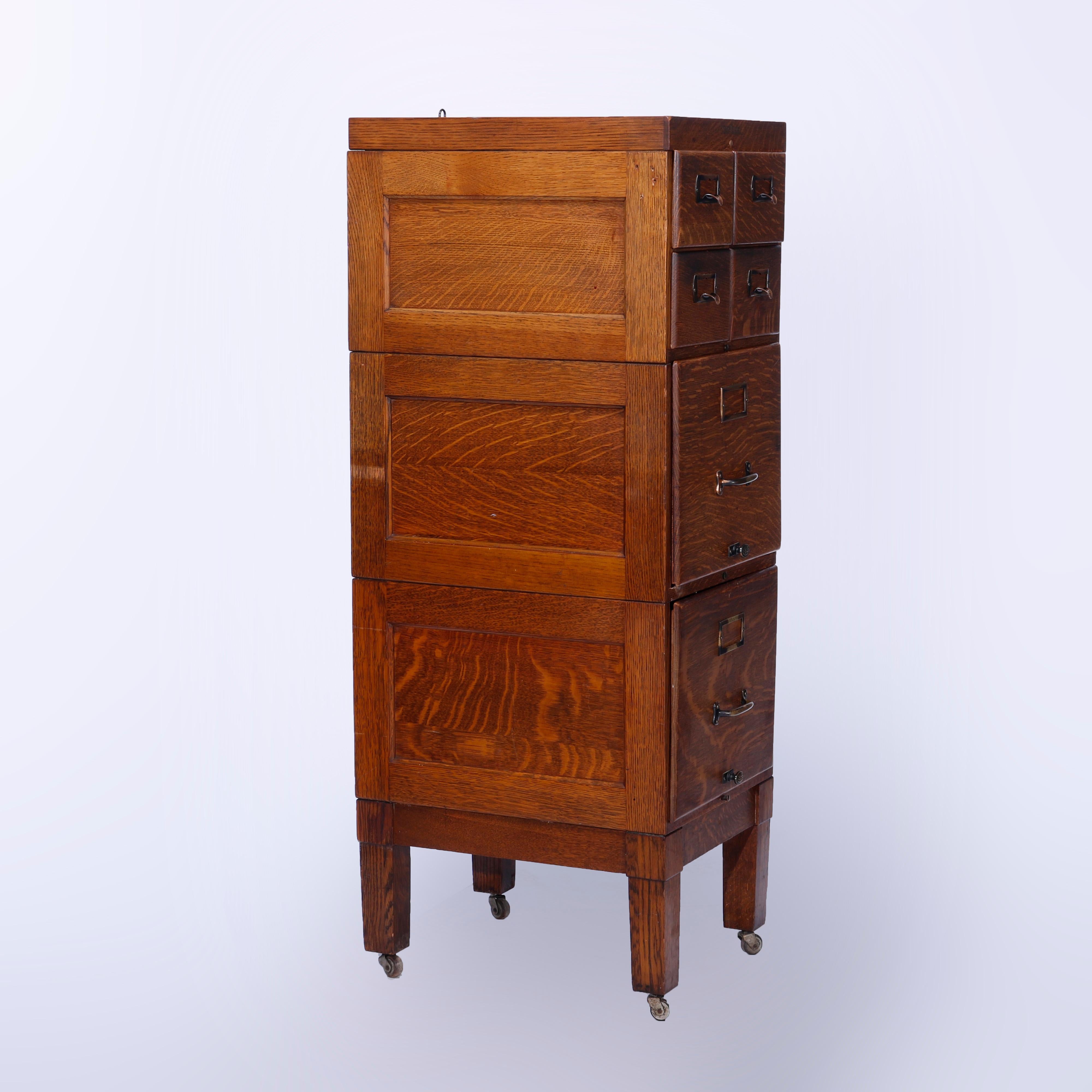 Antique Arts & Crafts Shaw Walker Oak Three-Section Stack File Cabinet, c1910 3