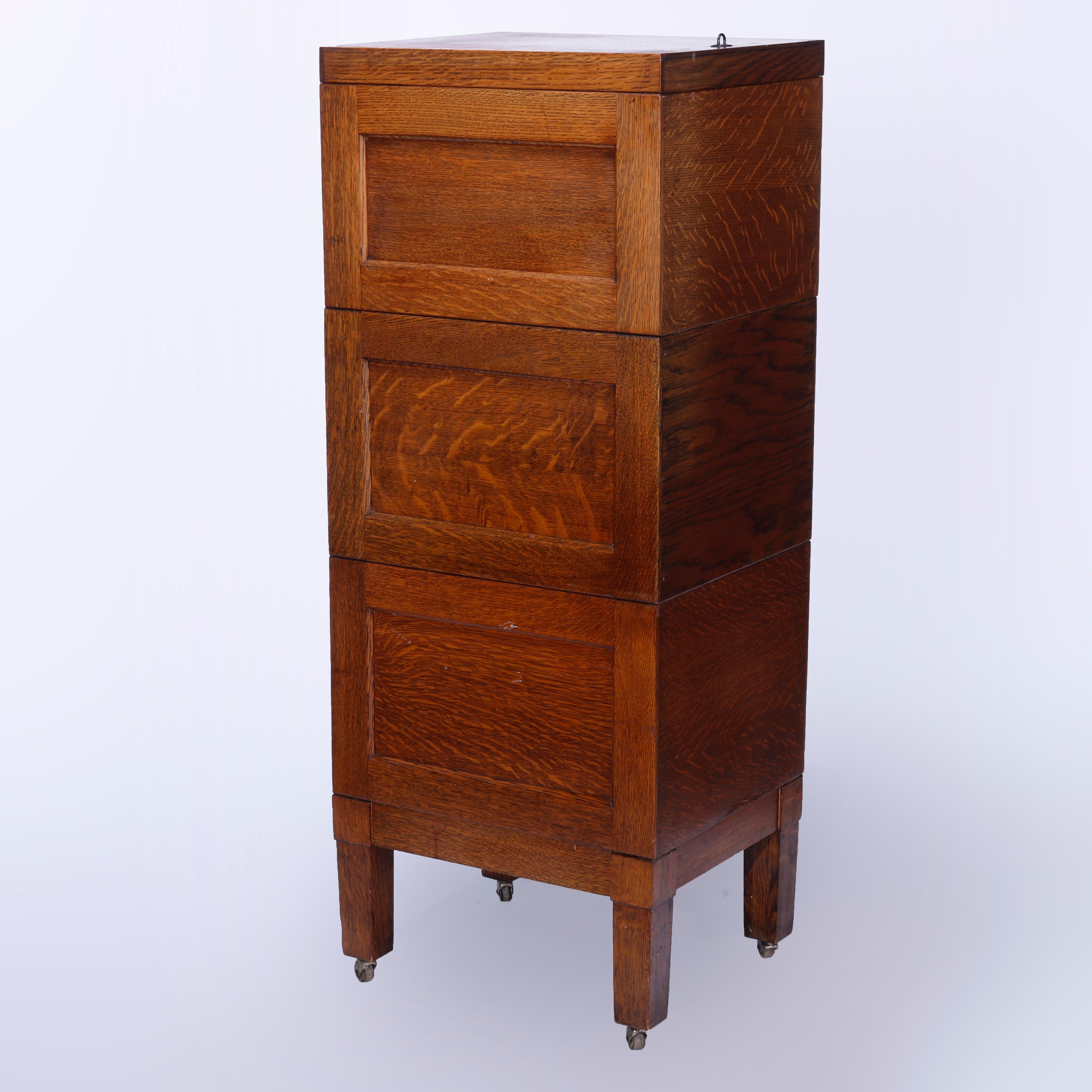 Antique Arts & Crafts Shaw Walker Oak Three-Section Stack File Cabinet, c1910 4